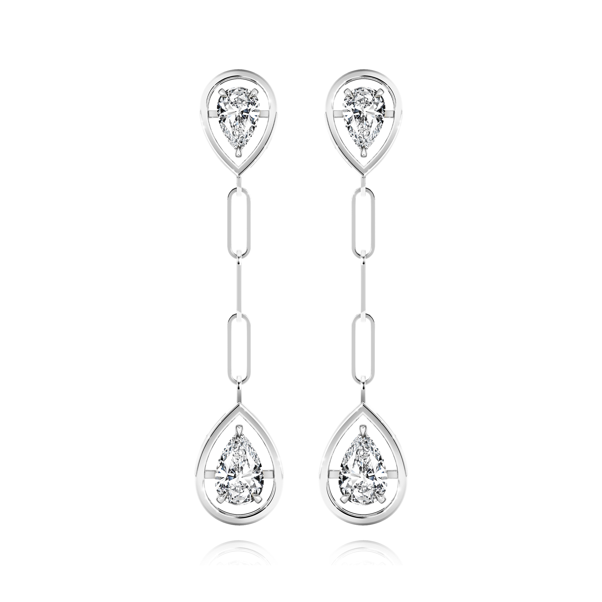 Shimansky 1.1 TCW Saturn Pear Diamond Drop Earrings in 14K White Gold Front View