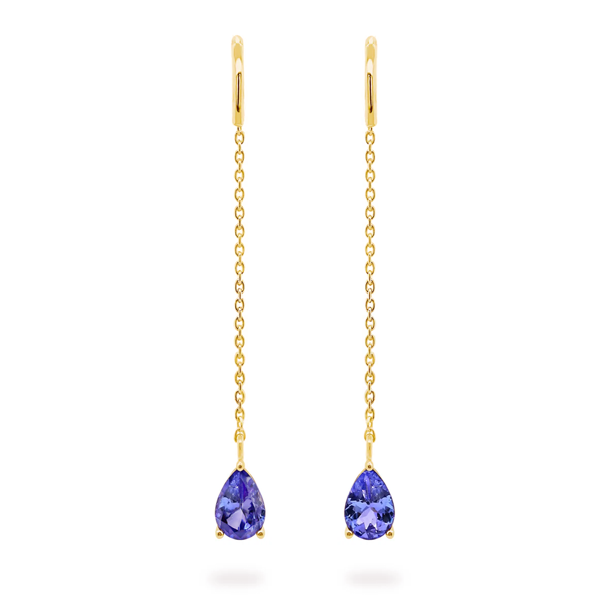 Shimansky 0.8 TCW Tanzanite Drop Pear Earrings 14k Yellow Gold Front View