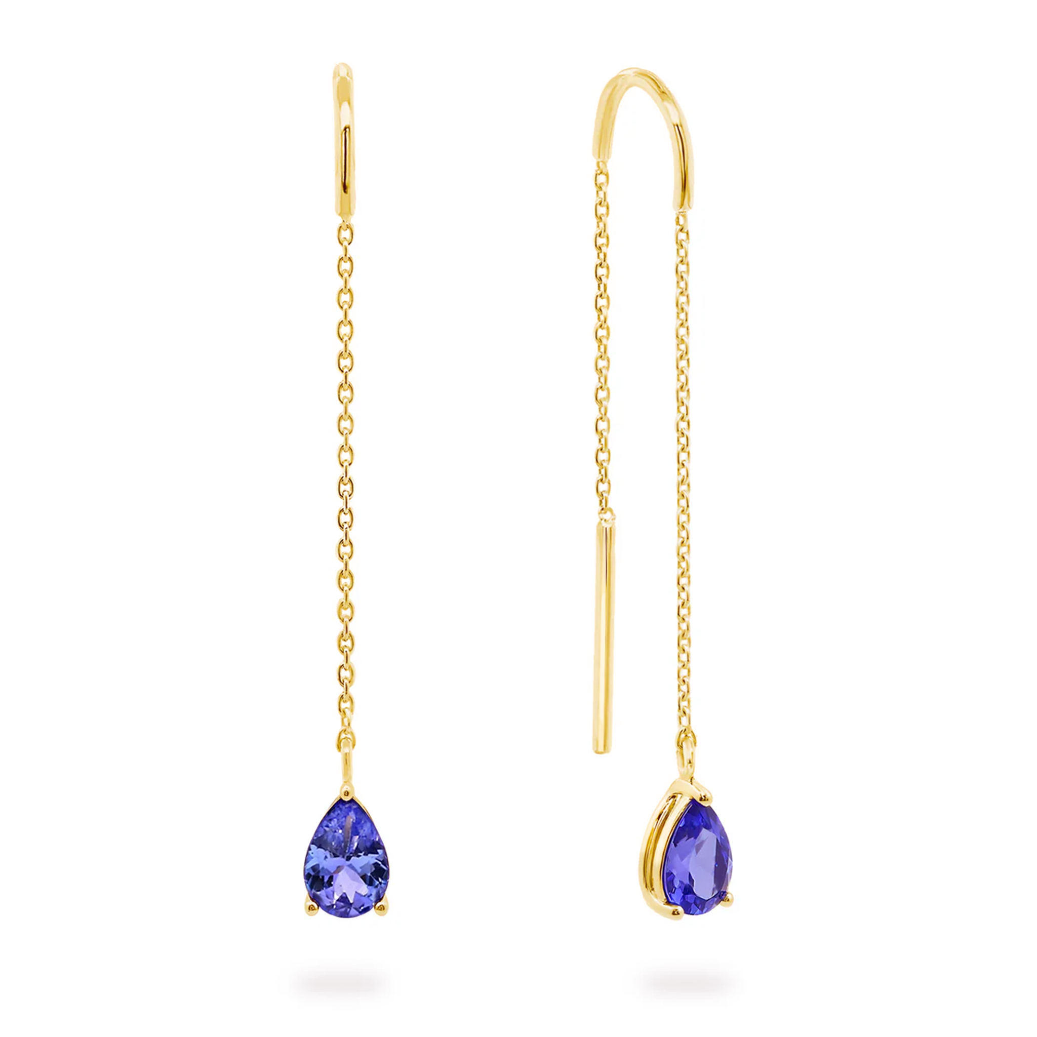 Shimansky 0.8 TCW Tanzanite Drop Pear Earrings 14k Yellow Gold Front view
