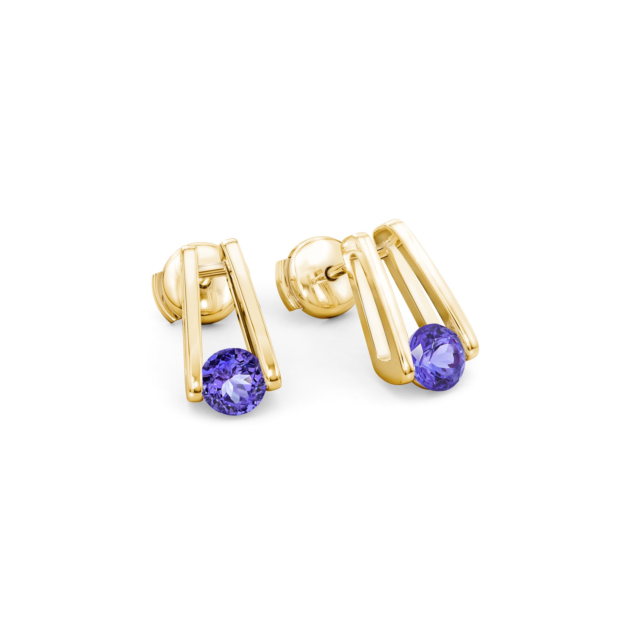 Shimansky 0.8 TCW Millennium Iconic Tanzanite Solitaire Earrings in 14K Yellow Gold 3D View