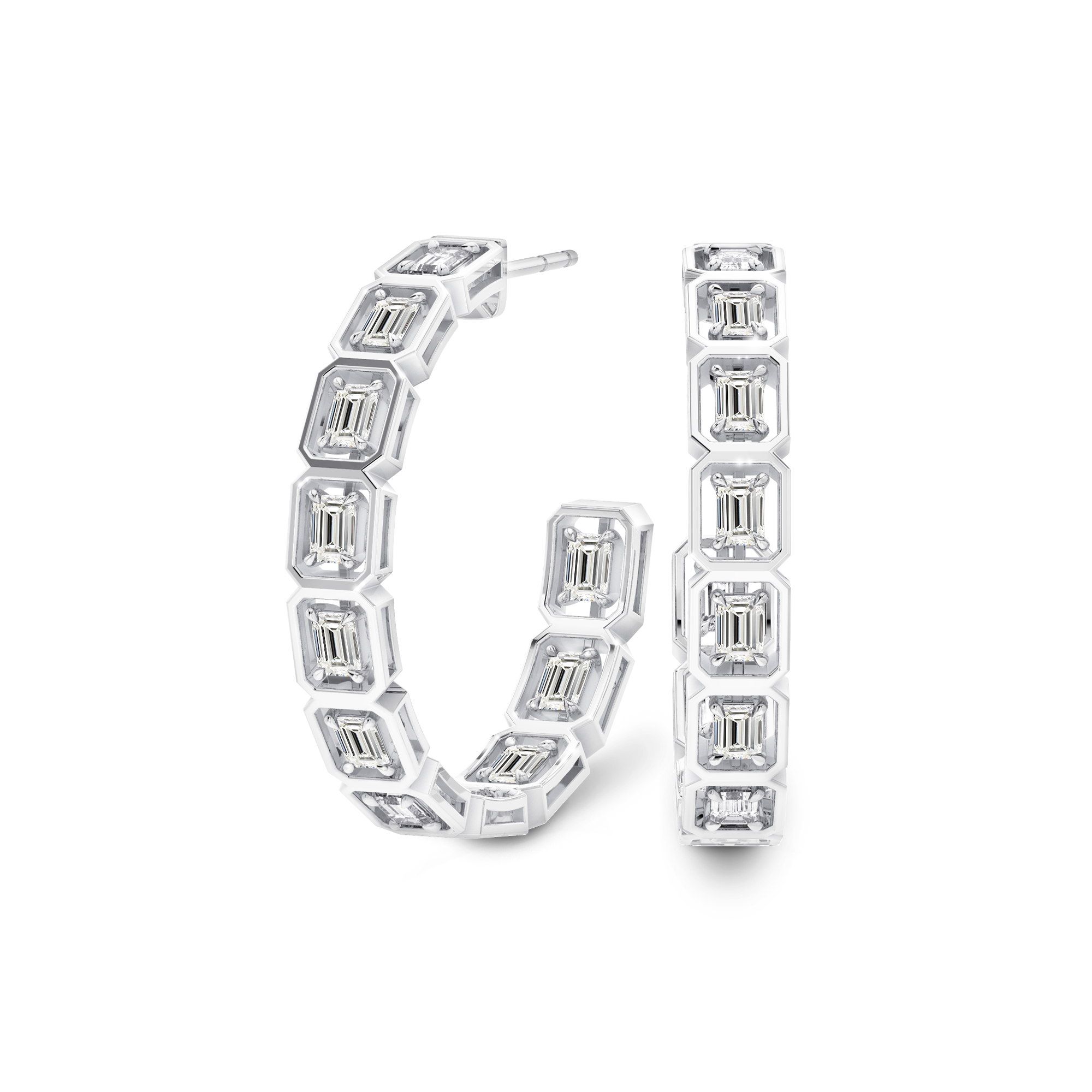 Shimansky 3.3 TCW Saturn Emerald Diamond Hoops in 14K White Gold
3D View