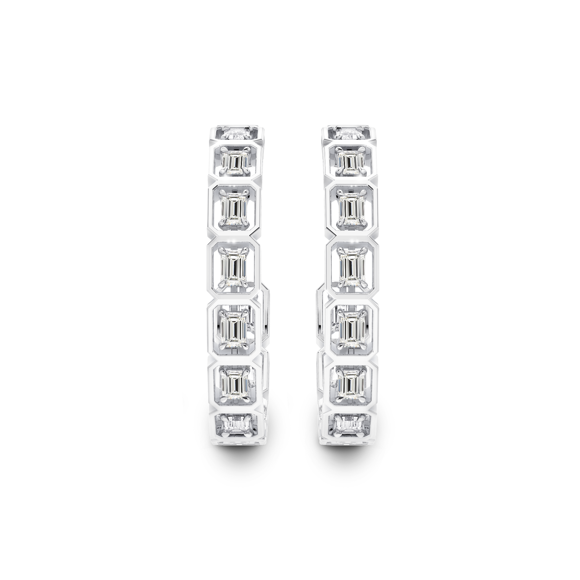 Shimansky 3.3 TCW Saturn Emerald Diamond Hoops in 14K White Gold
Front View