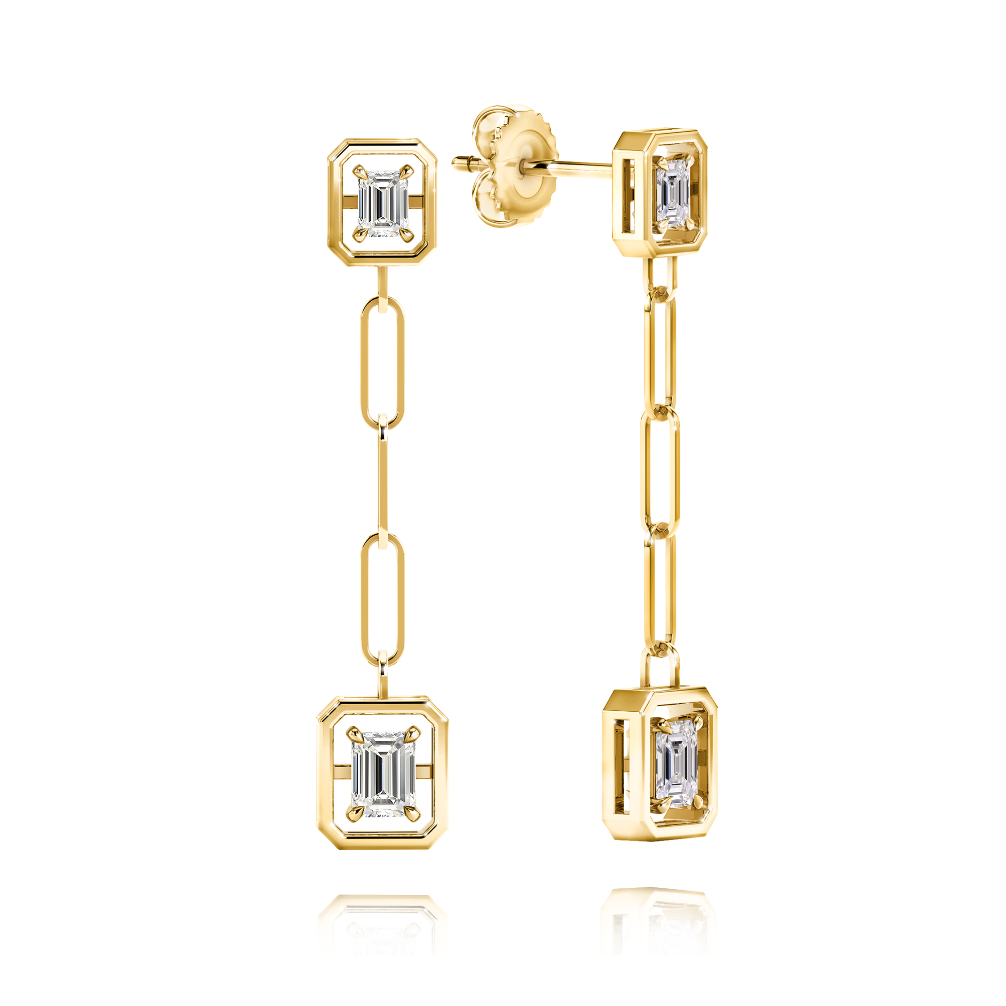 Shimansky 0.6 TCW Saturn Emerald Diamond Drop Earrings in 14K Yellow Gold 3D View