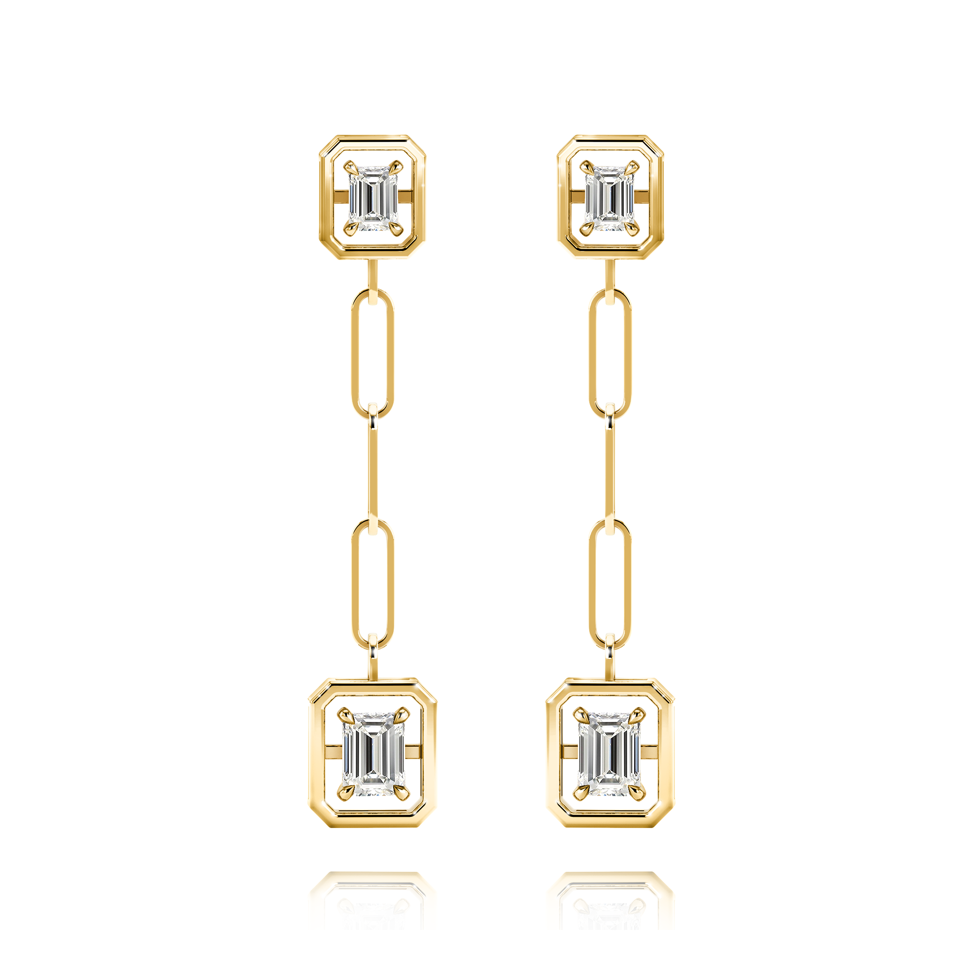 Shimansky 0.6 TCW Saturn Emerald Diamond Drop Earrings in 14K Yellow Gold Front View