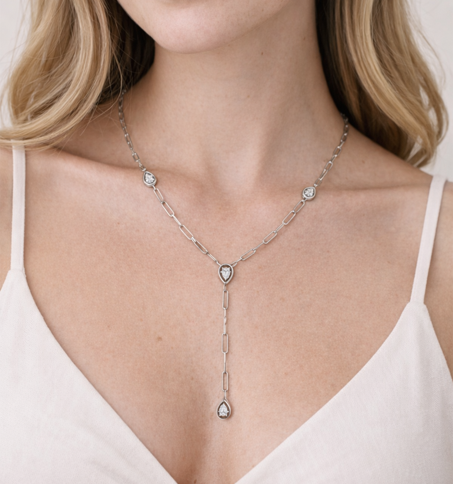 Saturn Pear Diamond Drop Necklace