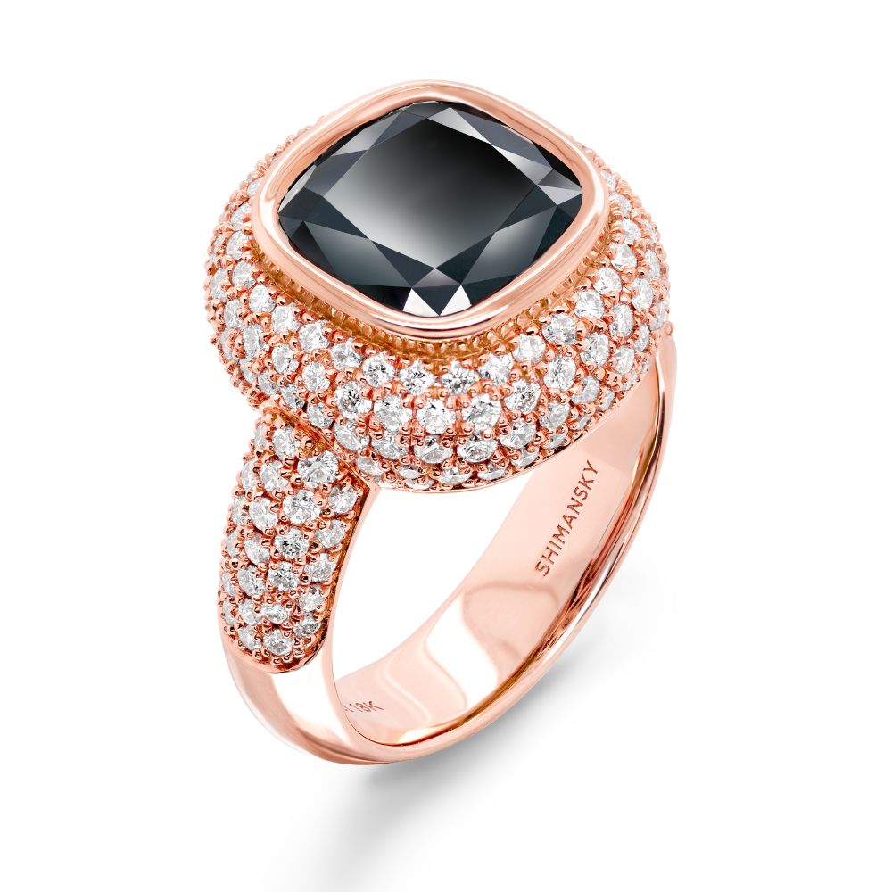 Shimansky Cushion Black Diamond Pave Ring in 18K Rose Gold 3D View
