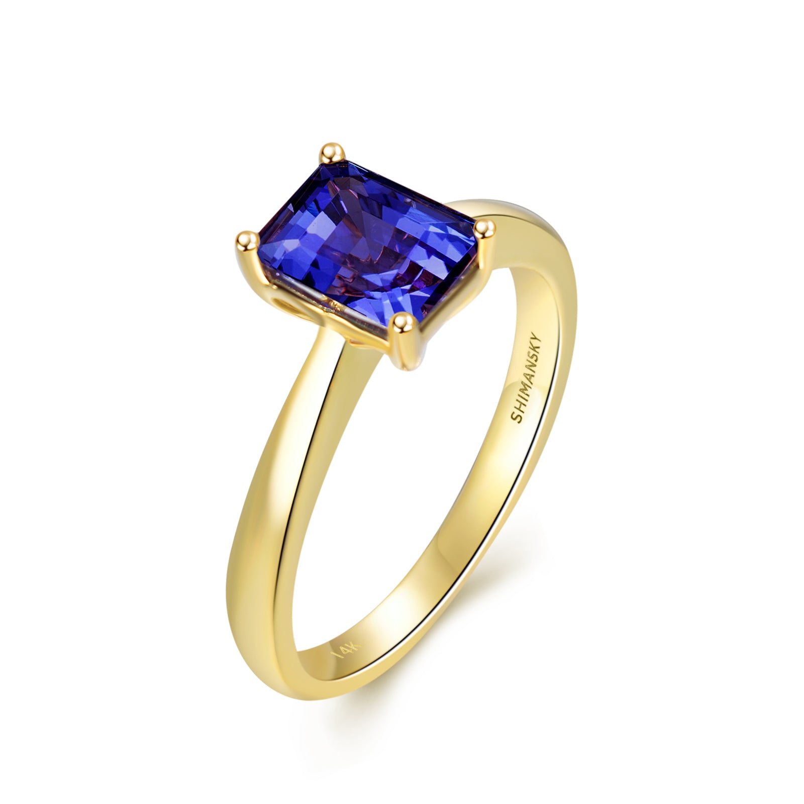 Shimansky 1.6ct Tanzanite Emerald Shape Solitaire ring 14K Yellow Gold 3D View