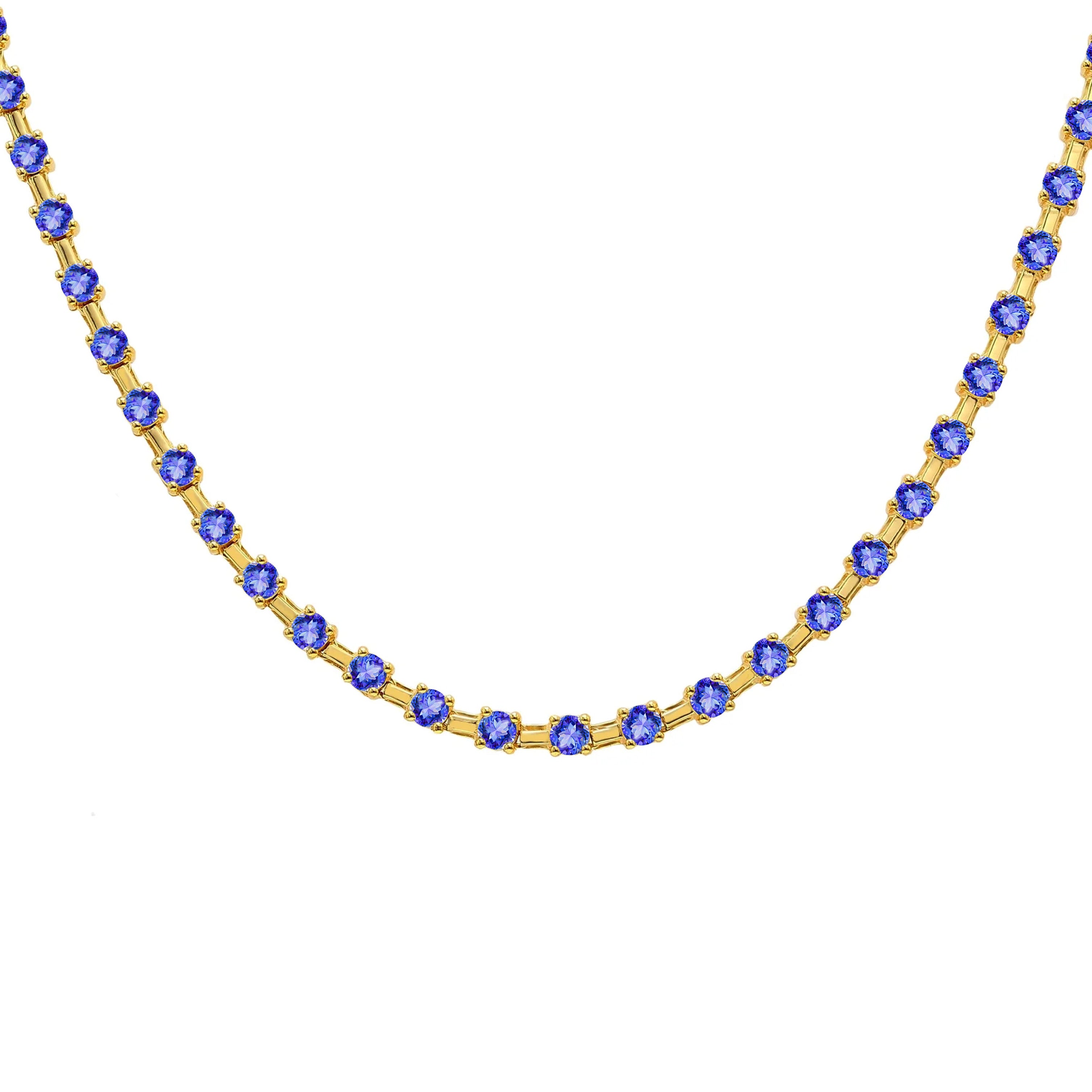 Shimansky 9 TCW Tanzanite Tennis Necklace in 14K Yellow Gold Front View