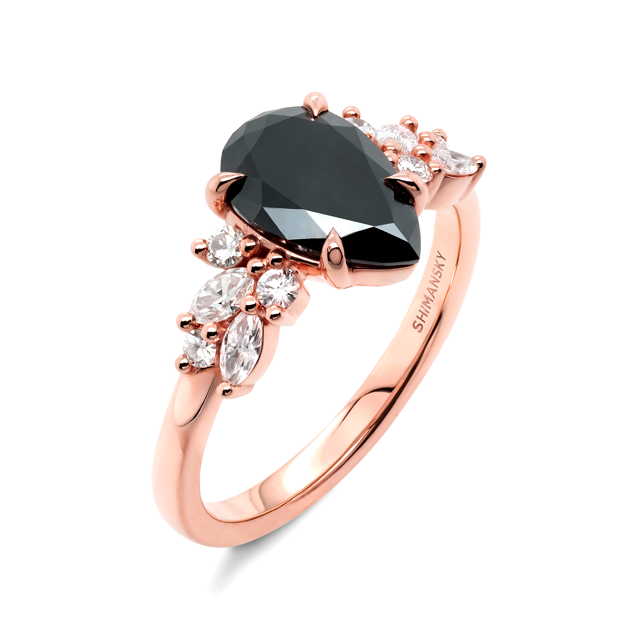 Pear Black and White Diamond Engagement Ring - Shimansky Jewelry