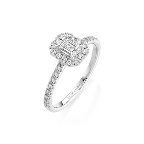 Emerald Diamond Microset Halo Ring