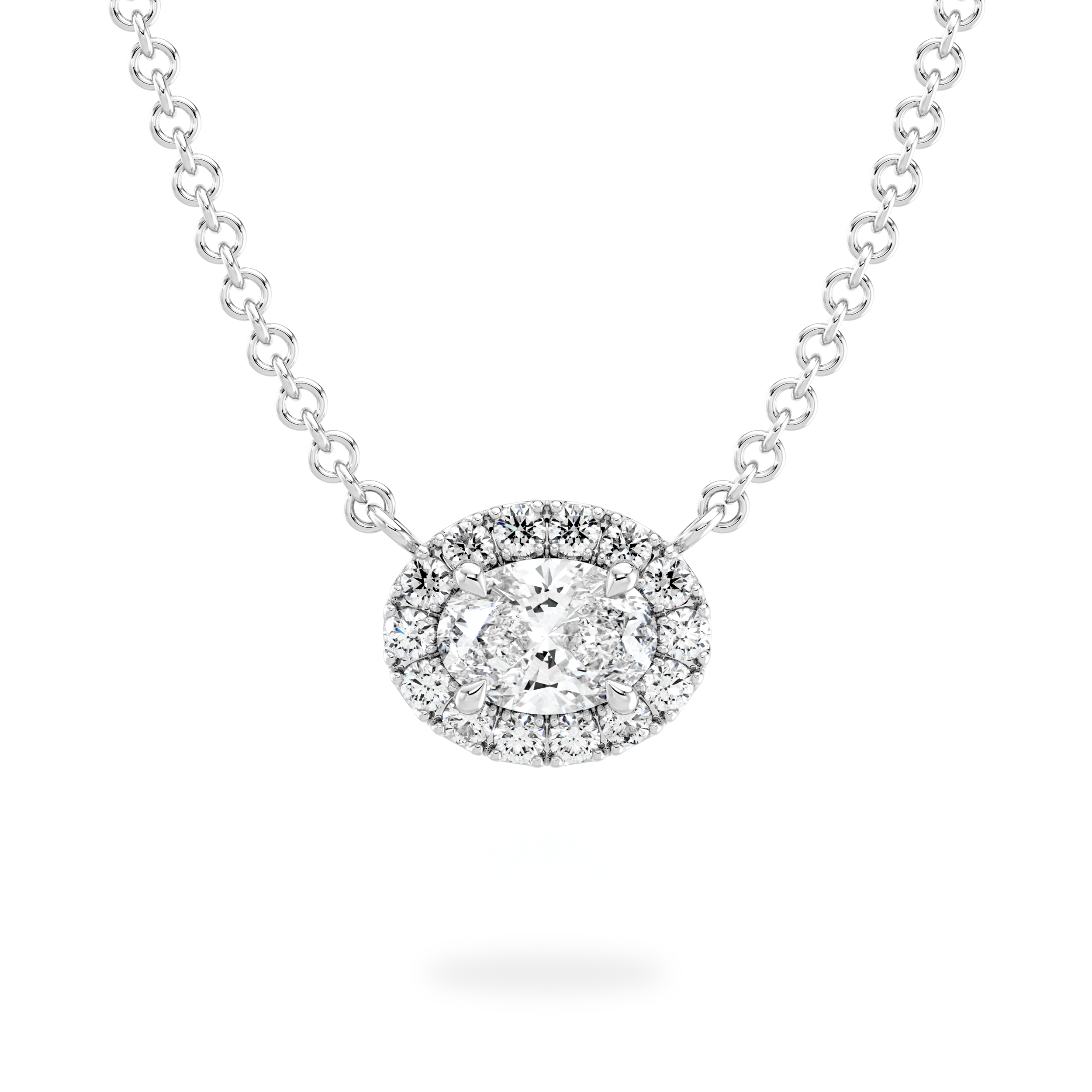 Oval Diamond Microset Halo Necklace