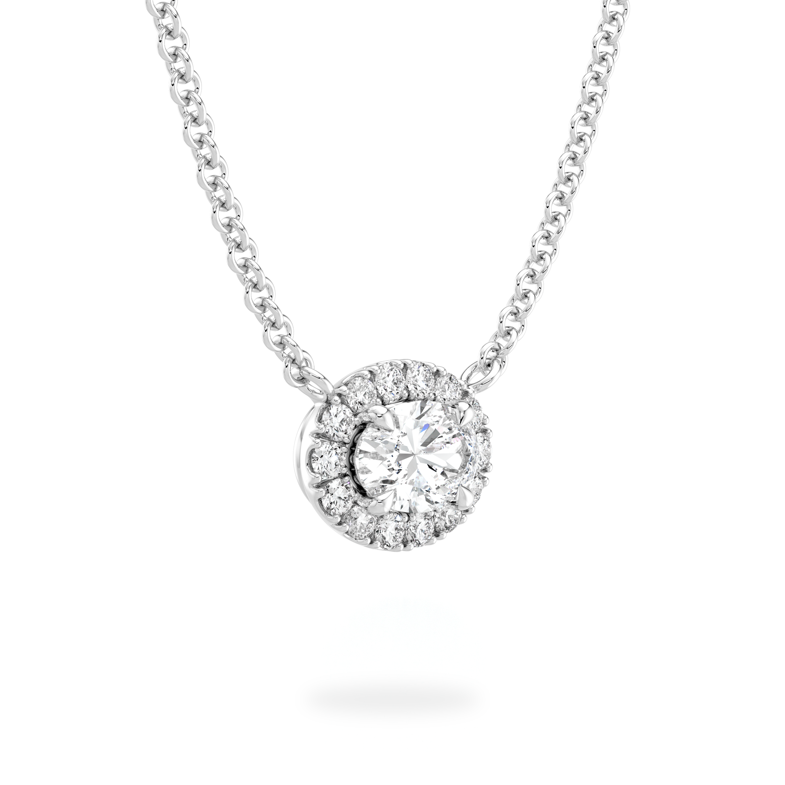 Oval Diamond Microset Halo Necklace