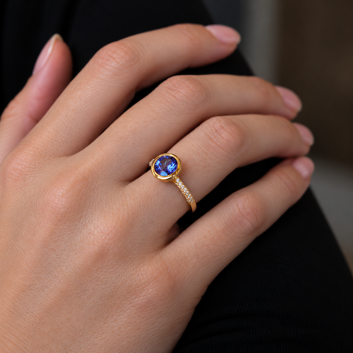 Shimansky 1.3ct Round Tanzanite Bezel set Ring 14K Yellow Gold Front View #Metal_Yellow Gold