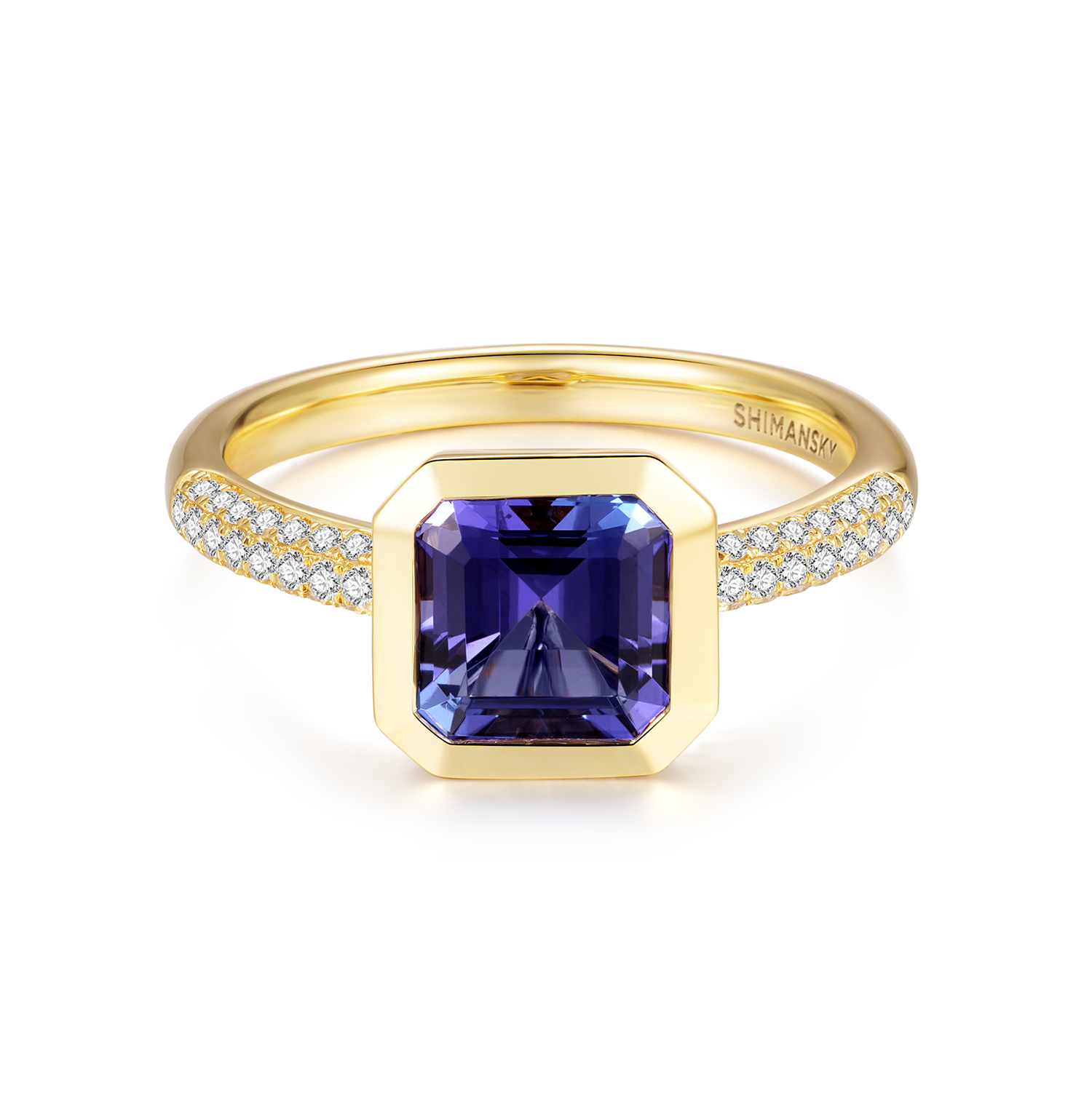 Square Emerald Tanzanite Bezel set Ring - Shimansky Jewelry