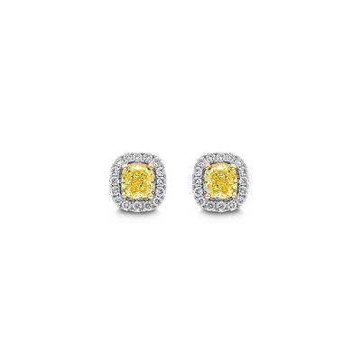Fancy Yellow Diamond Halo Earrings