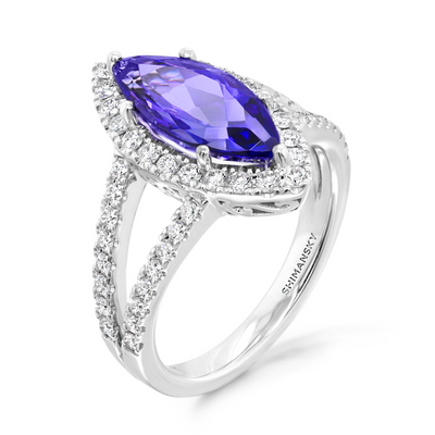Tanzanite Marquise Halo Dress Ring