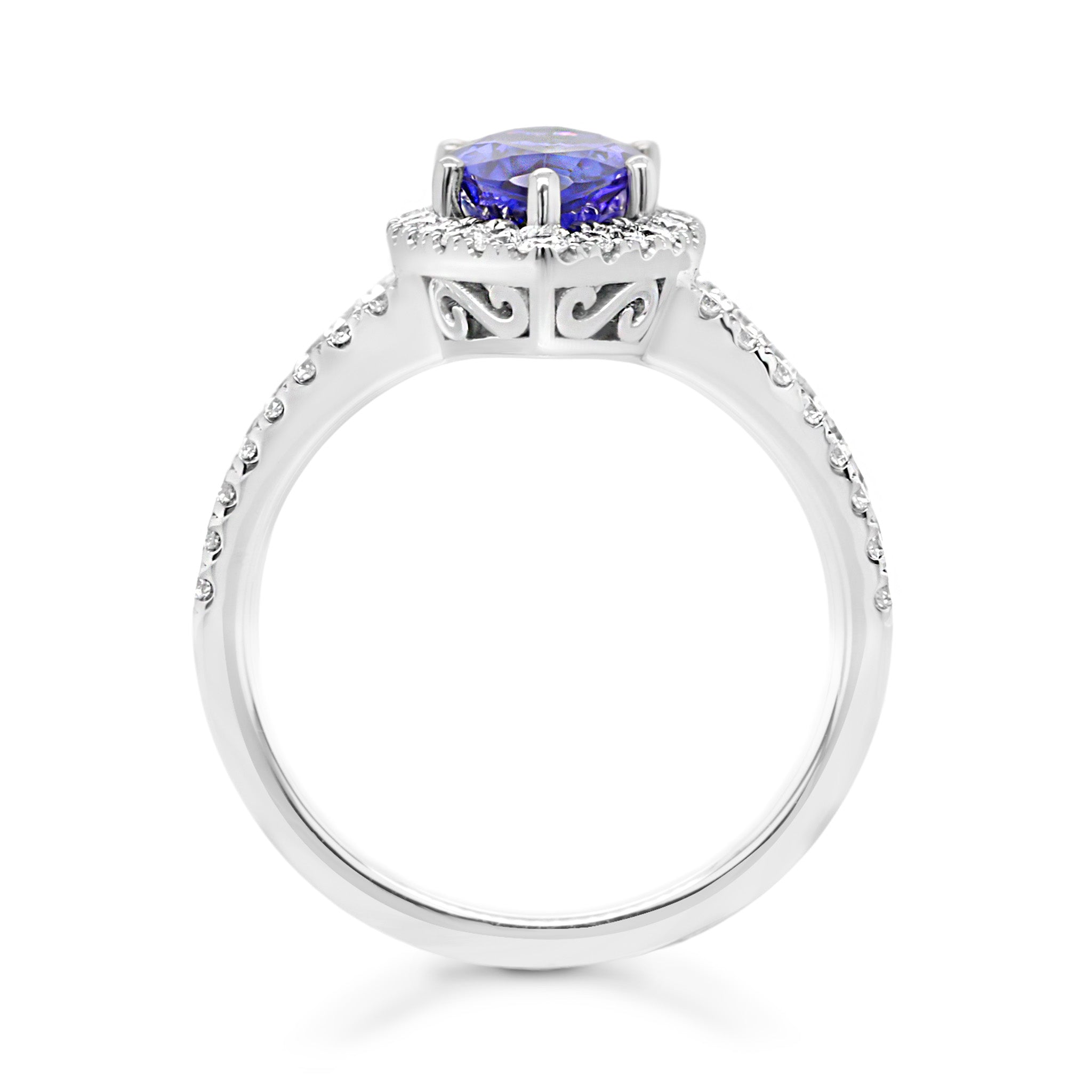 Shimansky 2.6 TCW Tanzanite Marquise Halo Dress Ring in 14K White Gold Side View