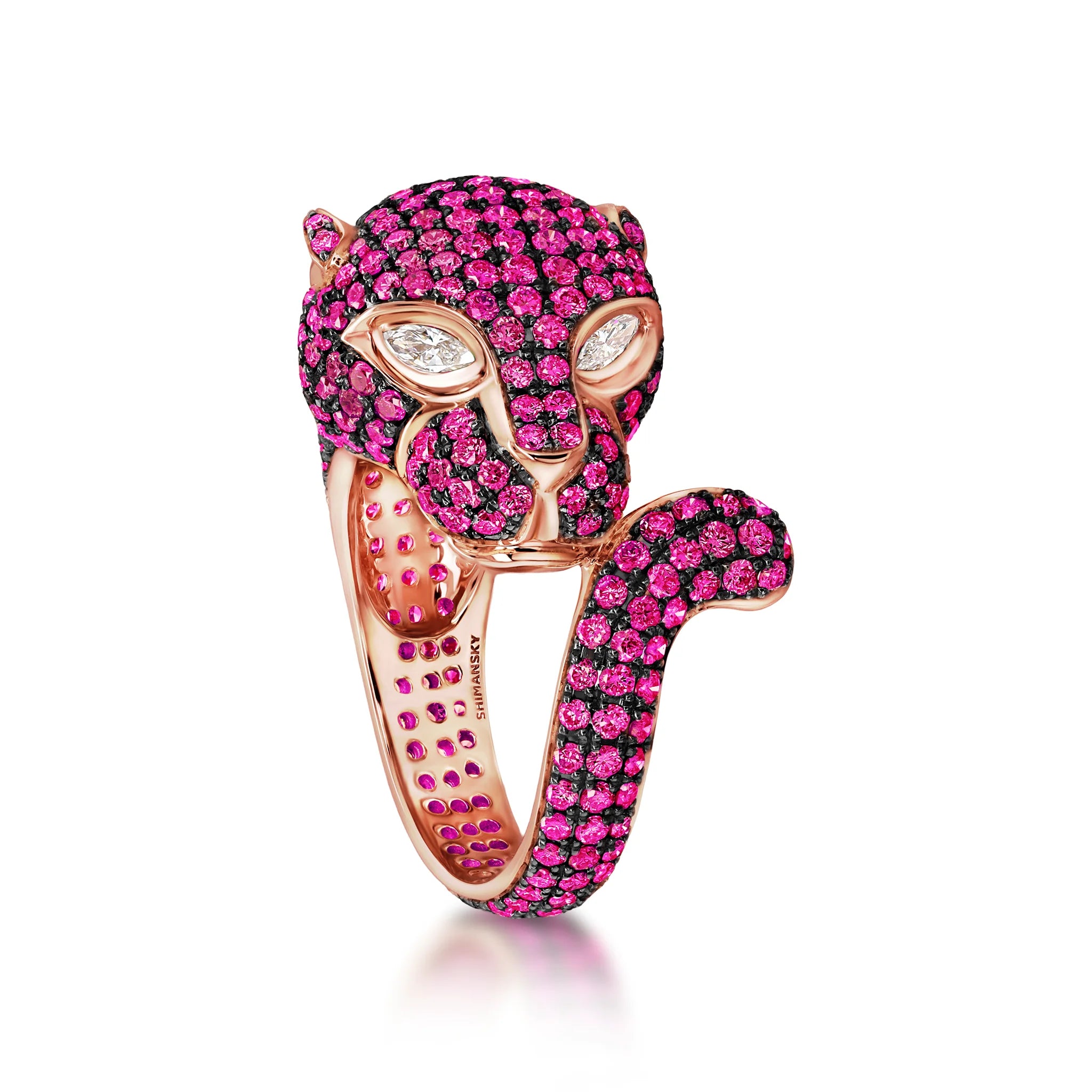 Shimansky 4.35 TCW Pink Sapphire Panther Ring 18K Rose Gold 3D View