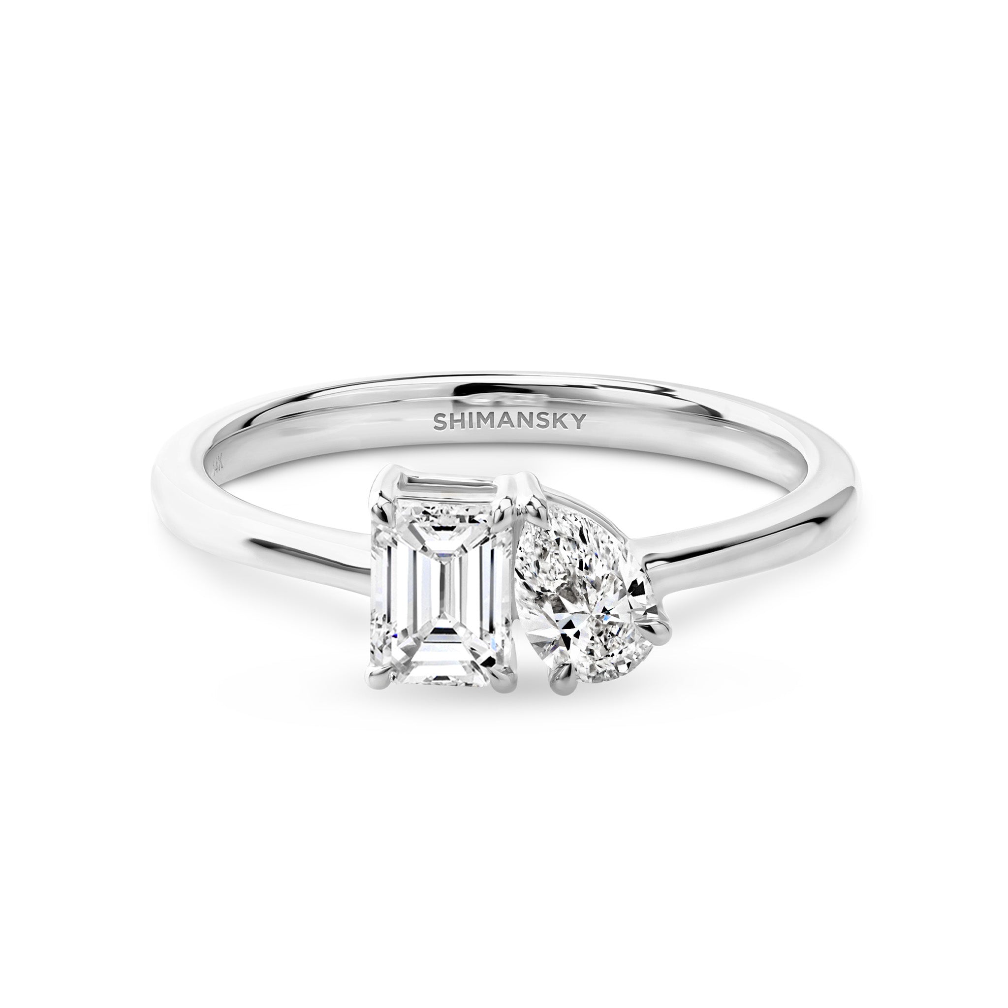 Shimansky 0.7 TCW Toi et Moi Diamond Ring 14K White Gold Front View