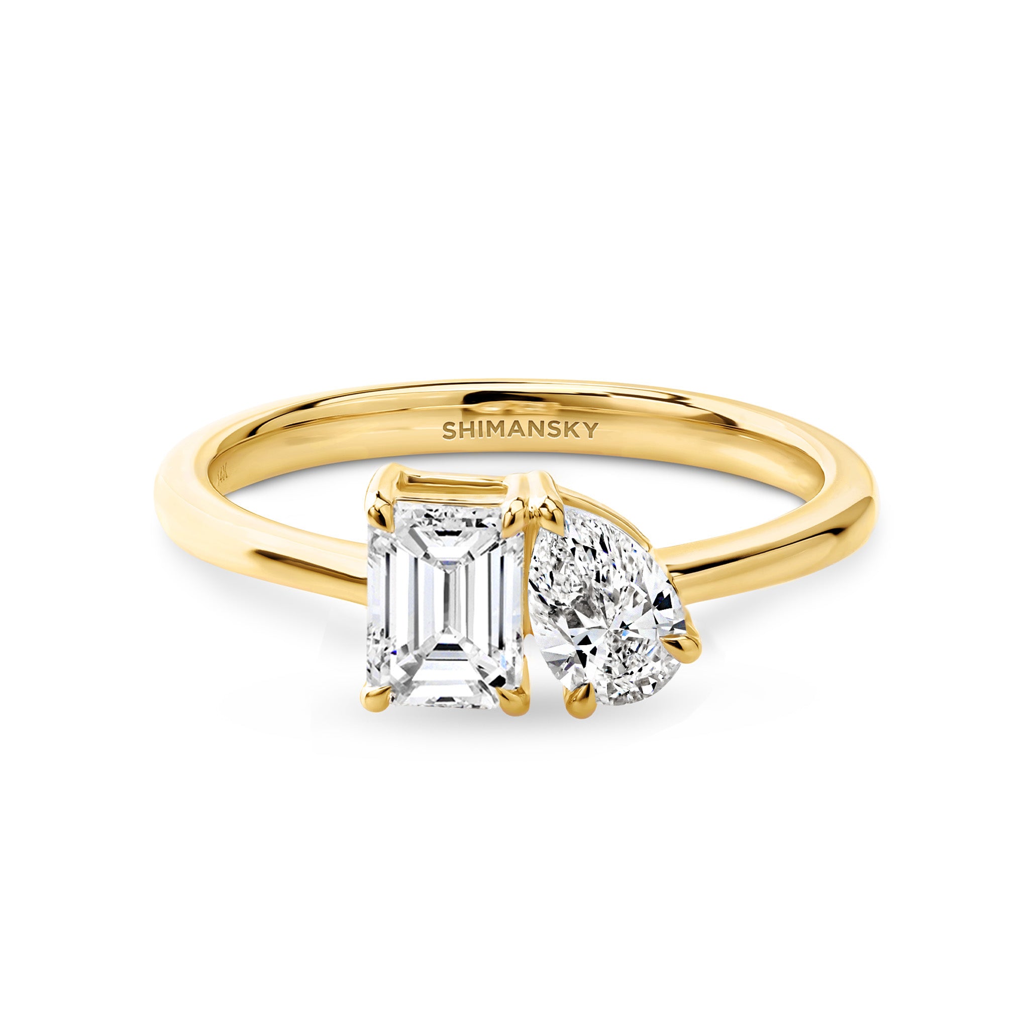 Shimansky 1 TCW Toi et Moi Diamond Ring 14K Yellow Gold Front View