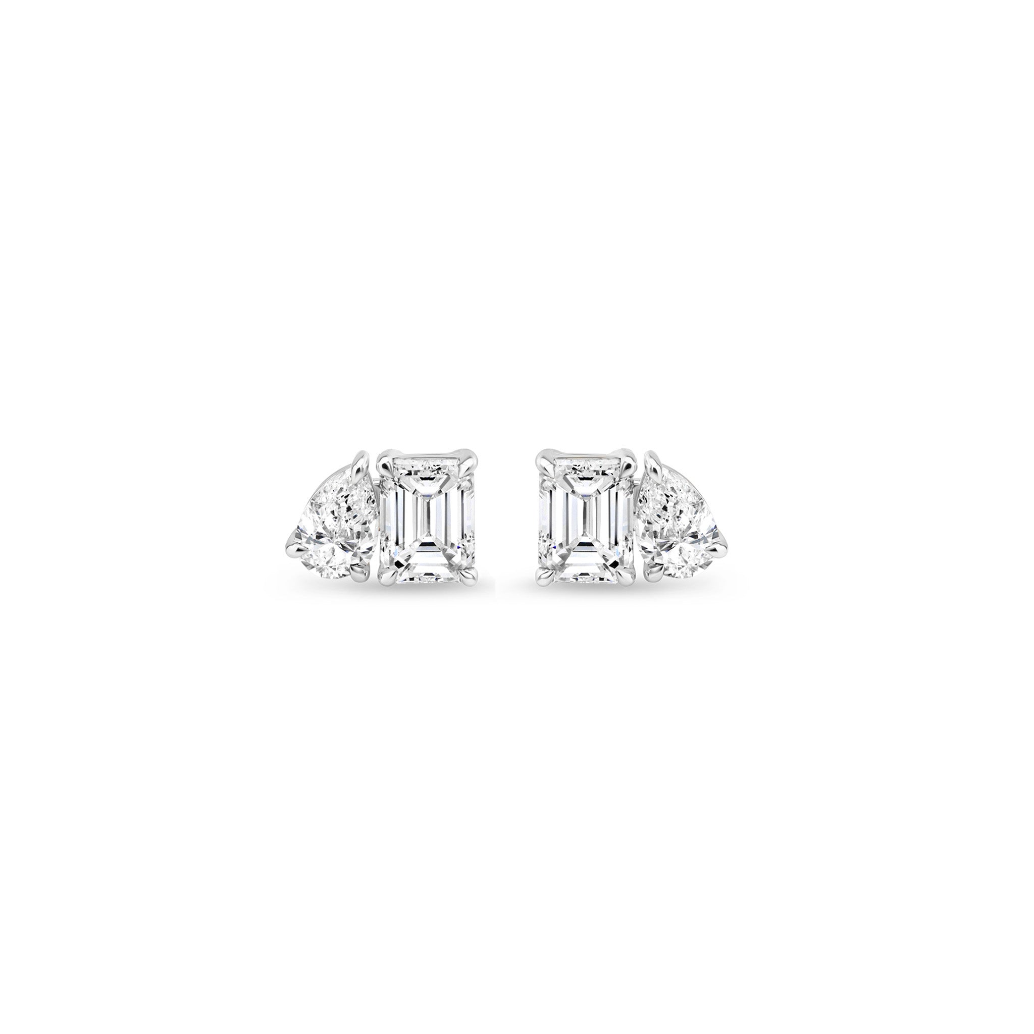 Shimansky 1.1 TCW Toi et Moi Diamond Earrings 14K White Gold Front View