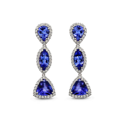 Mixed Cut Tanzanite Halo Dress Earrings