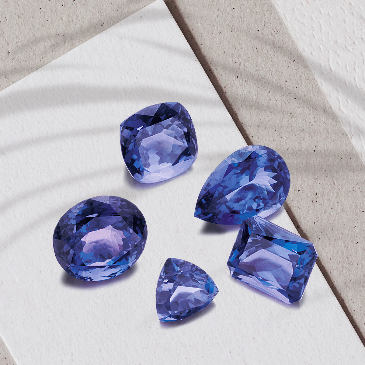 An assortment of various cuts of Tanzanite.