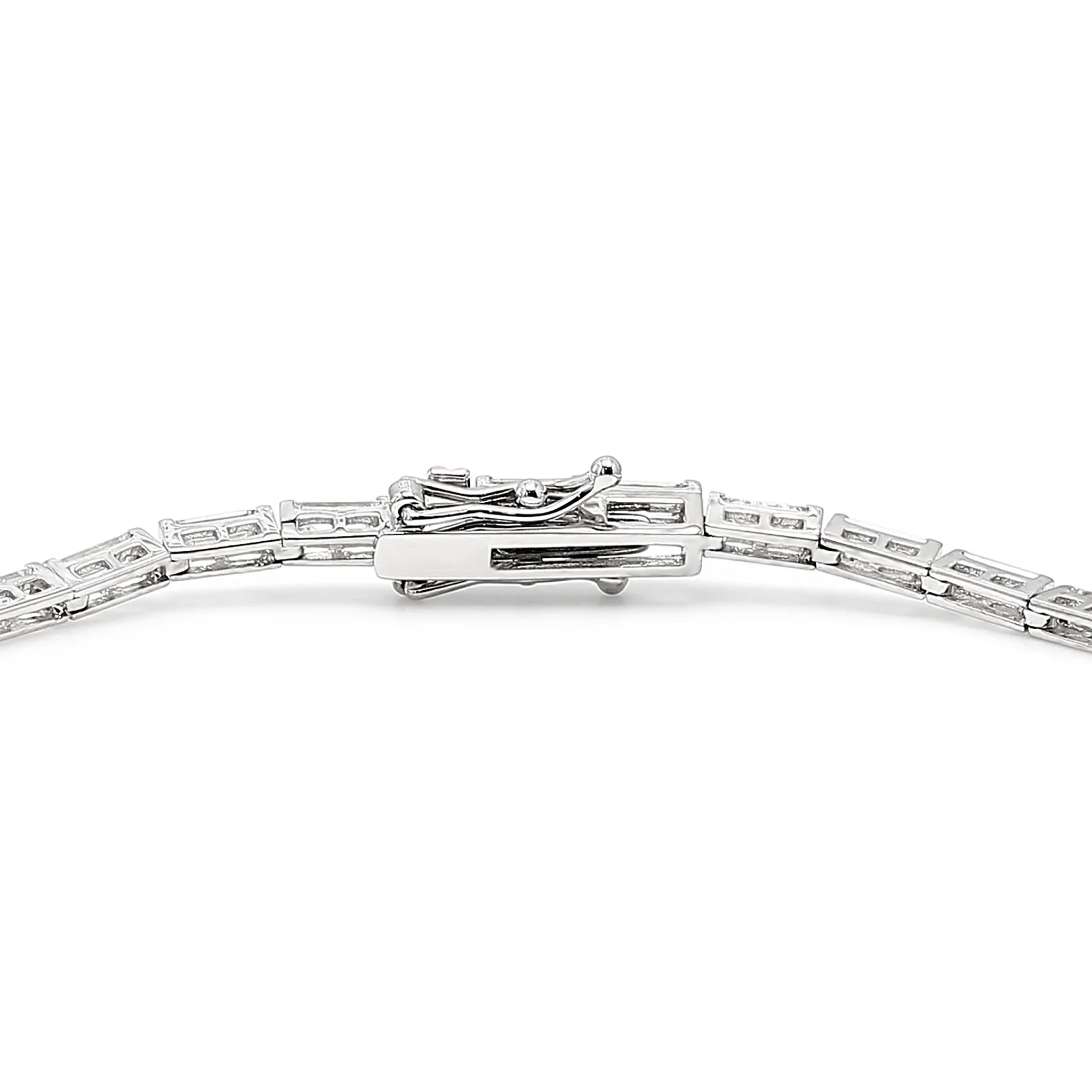 Baguette Diamond Tennis Bracelet 3.70ct crafted in 14K White Gold - Clasp View