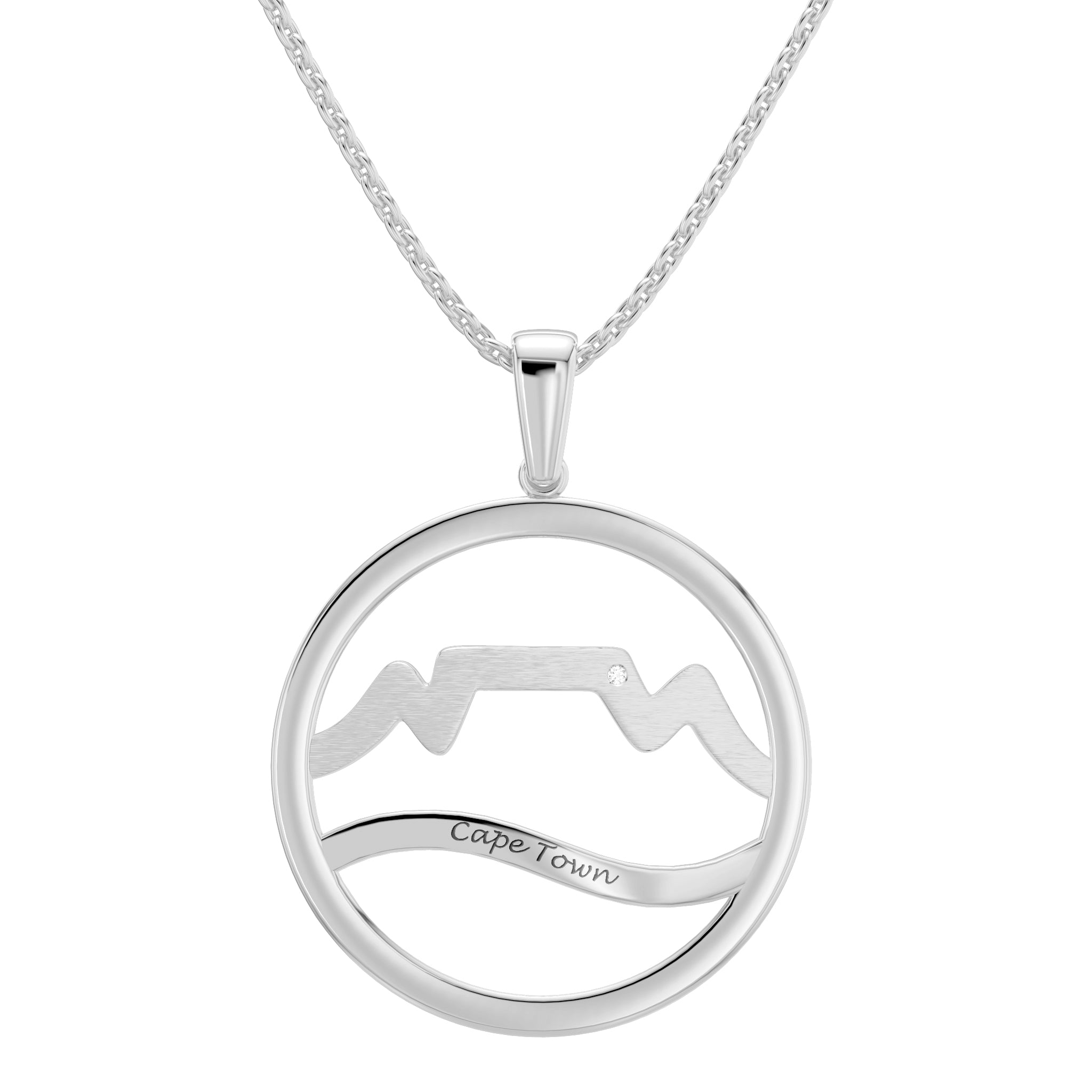 Cape Town Large Diamond Pendant In 14K White Gold