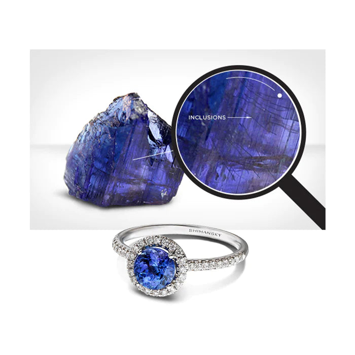 Showcasing its exquisite tanzanite stone & Tanzanite and diamond halo ring