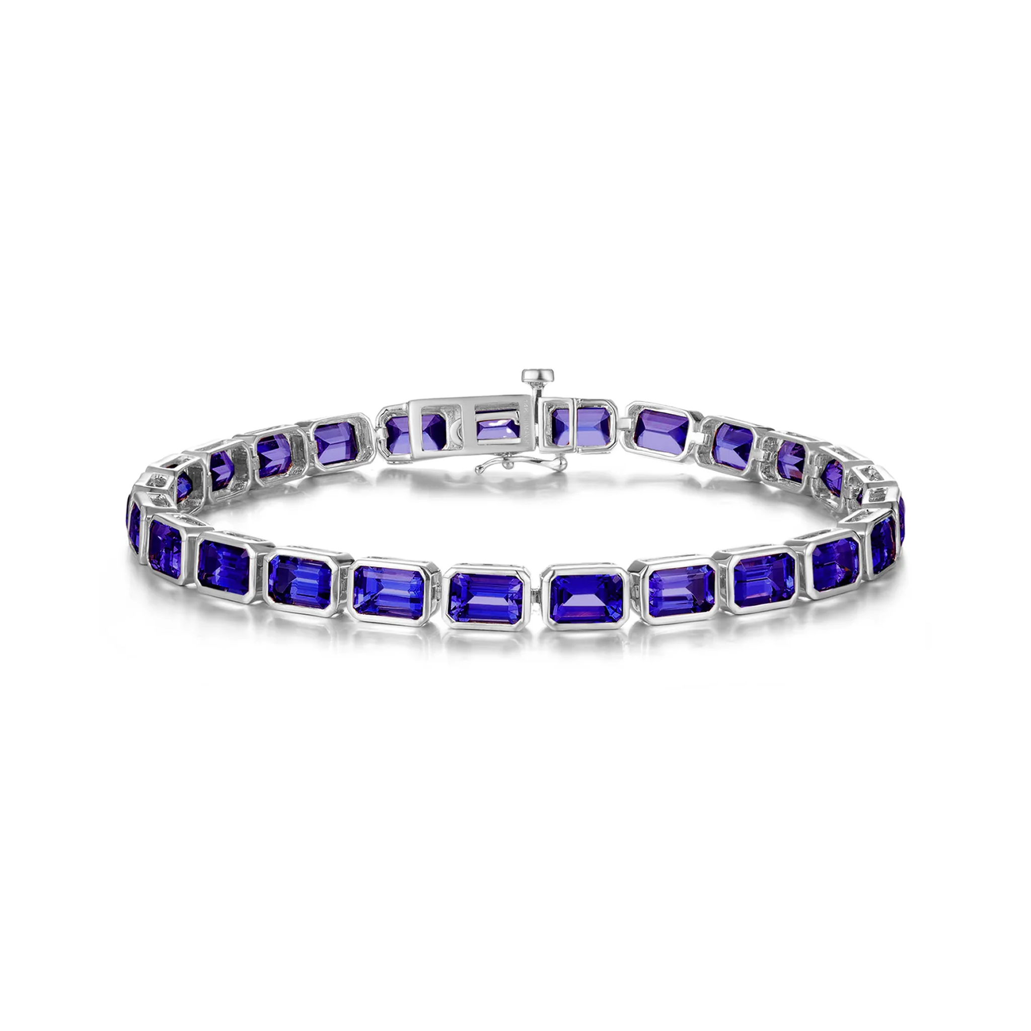 Shimansky 15 TCW Emerald Tanzanite Bezel Set Bracelet in 14K White Gold 3D View