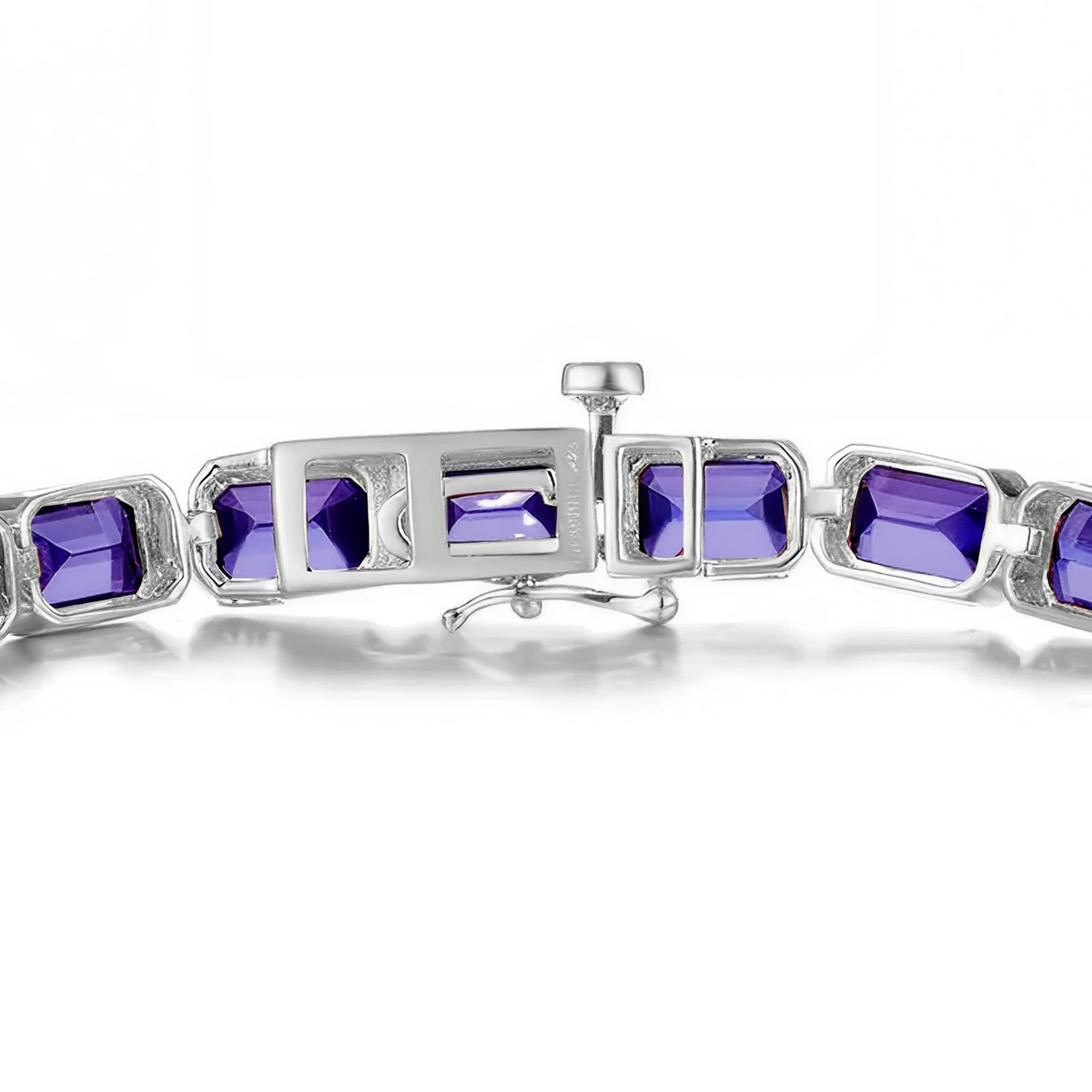 Shimansky 15 TCW Emerald Tanzanite Bezel Set Bracelet in 14K White Gold Clasp View