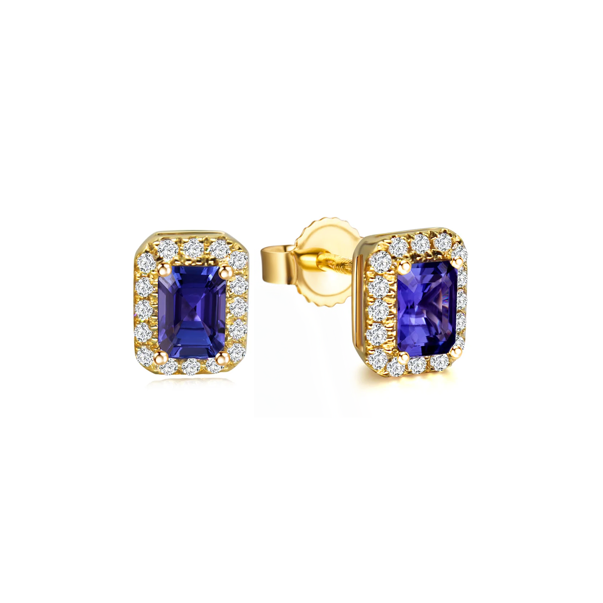 Shimansky 1.1 TCW Tanzanite Emerald Halo Earrings in 14K Gold 3D View