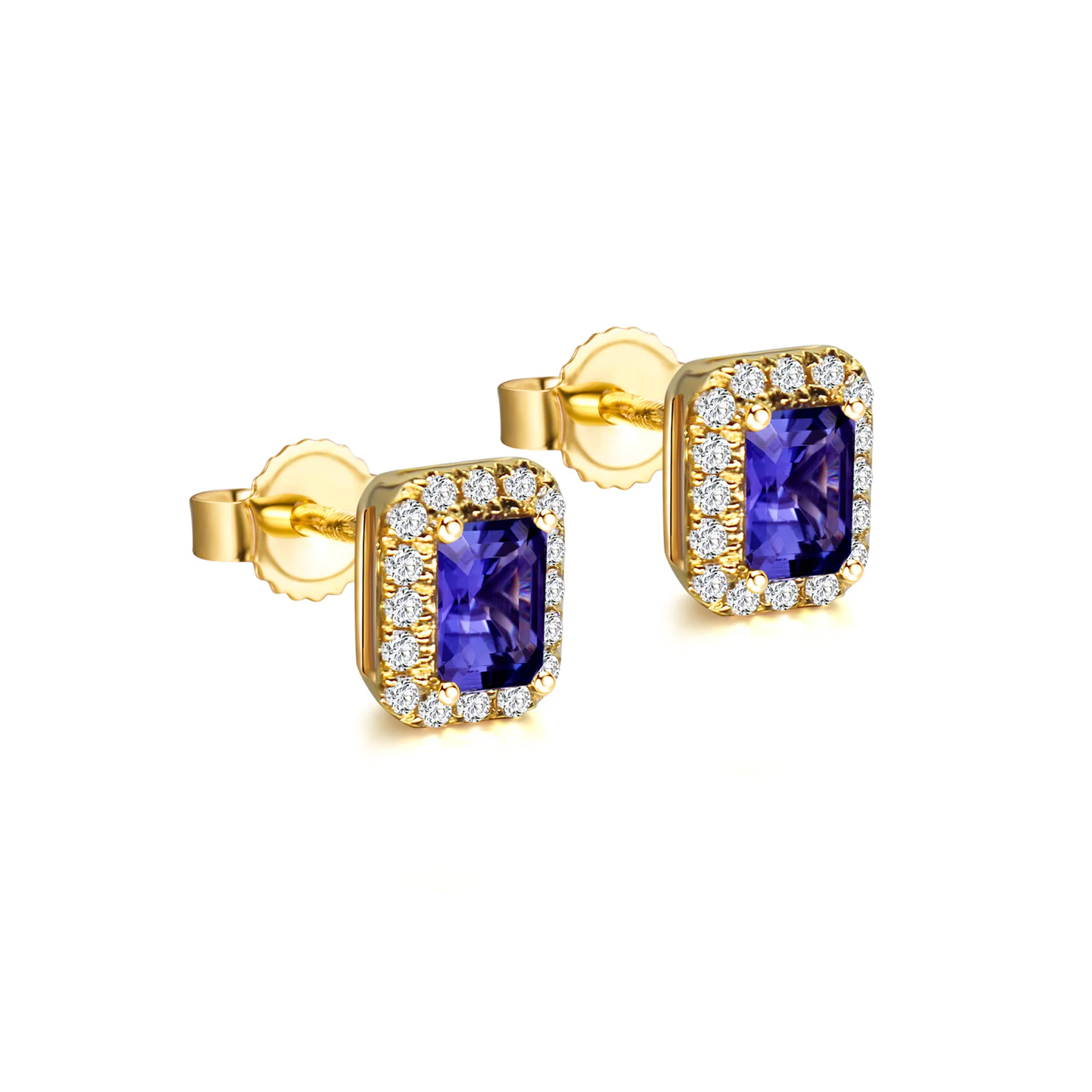 Shimansky 1.1 TCW Tanzanite Emerald Halo Earrings in 14K Gold 3D View 2
