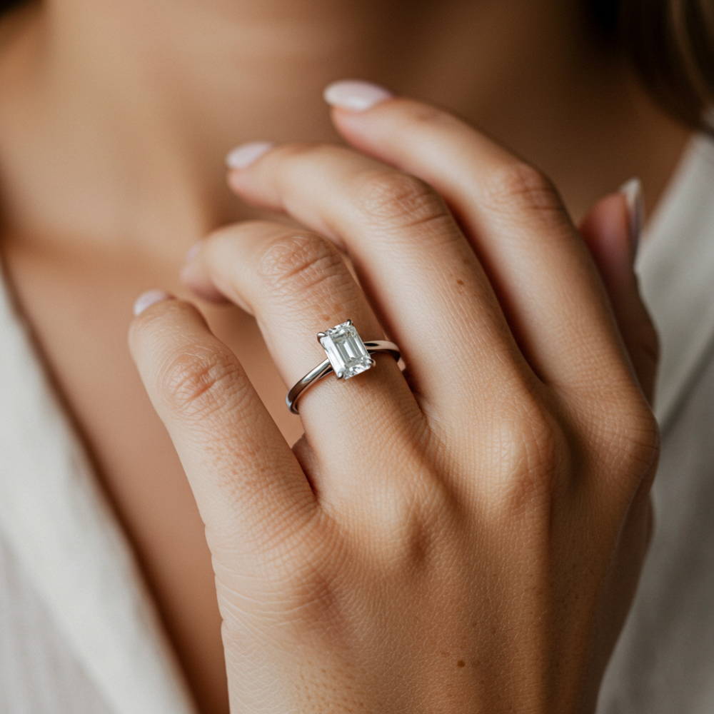 Emerald Solitaire Diamond Engagement Ring