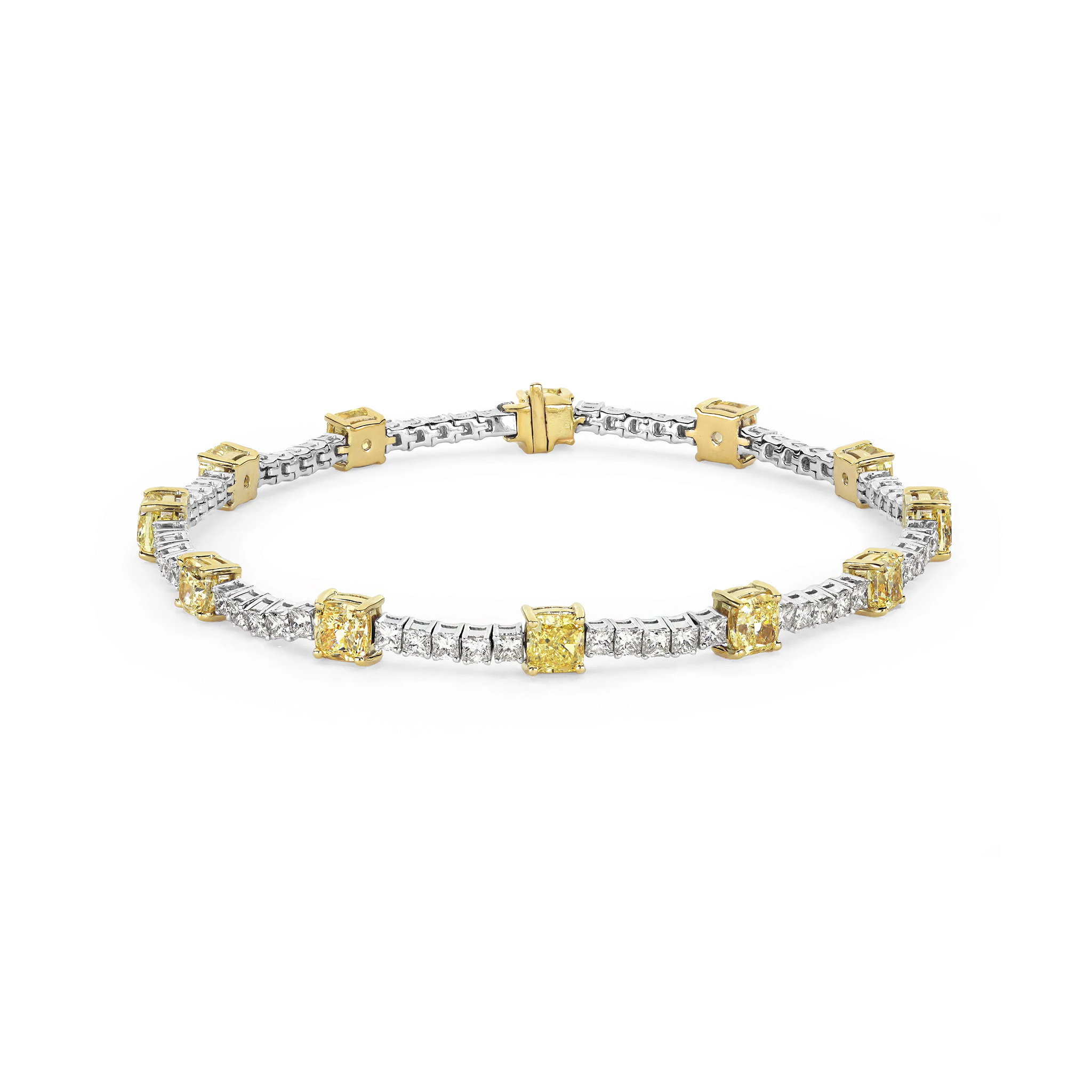 Shimansky 10 TCW Cushion Yellow Diamond Tennis Bracelet 18K White Gold Front View