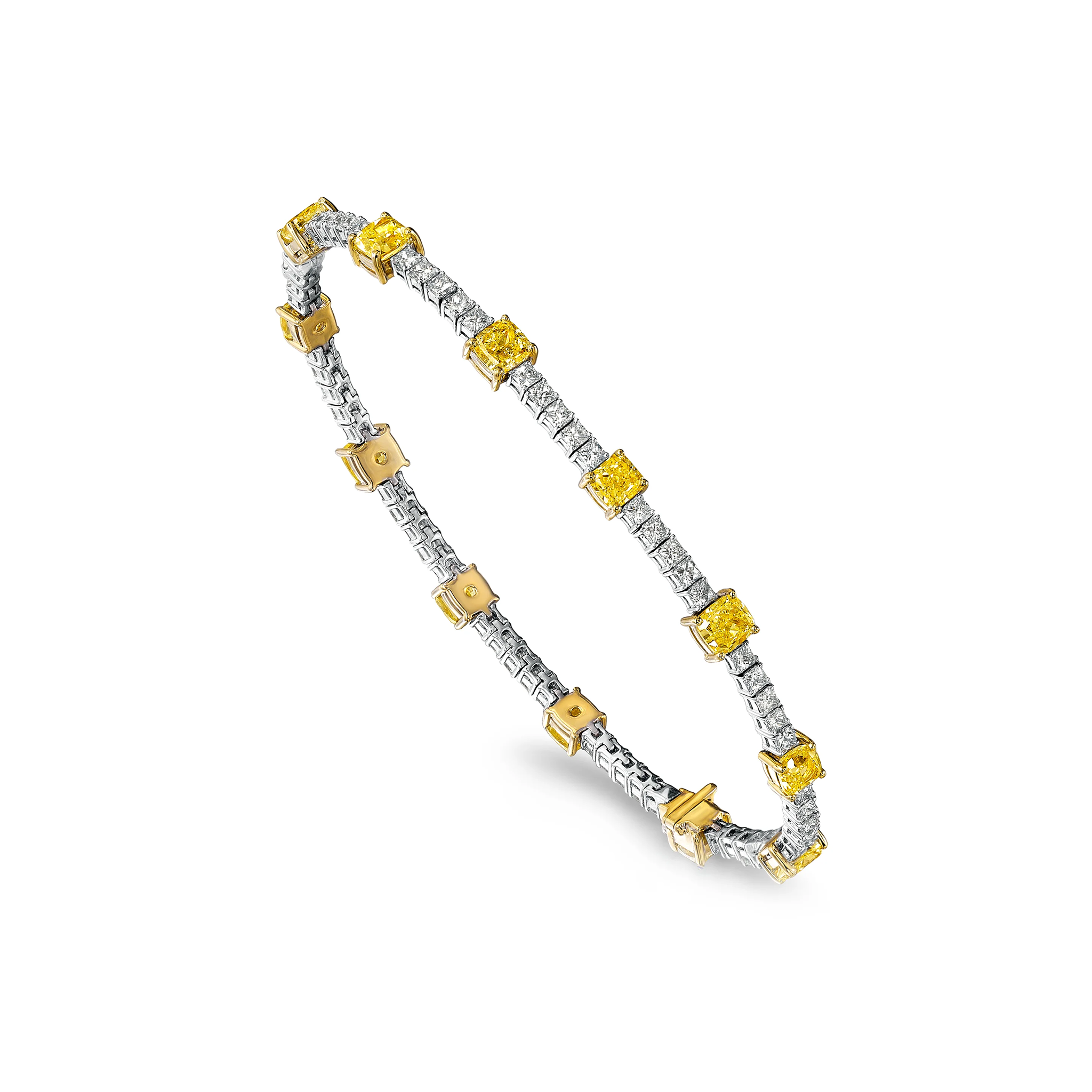 Shimansky 10 TCW Cushion Yellow Diamond Tennis Bracelet 18K White Gold 3D View