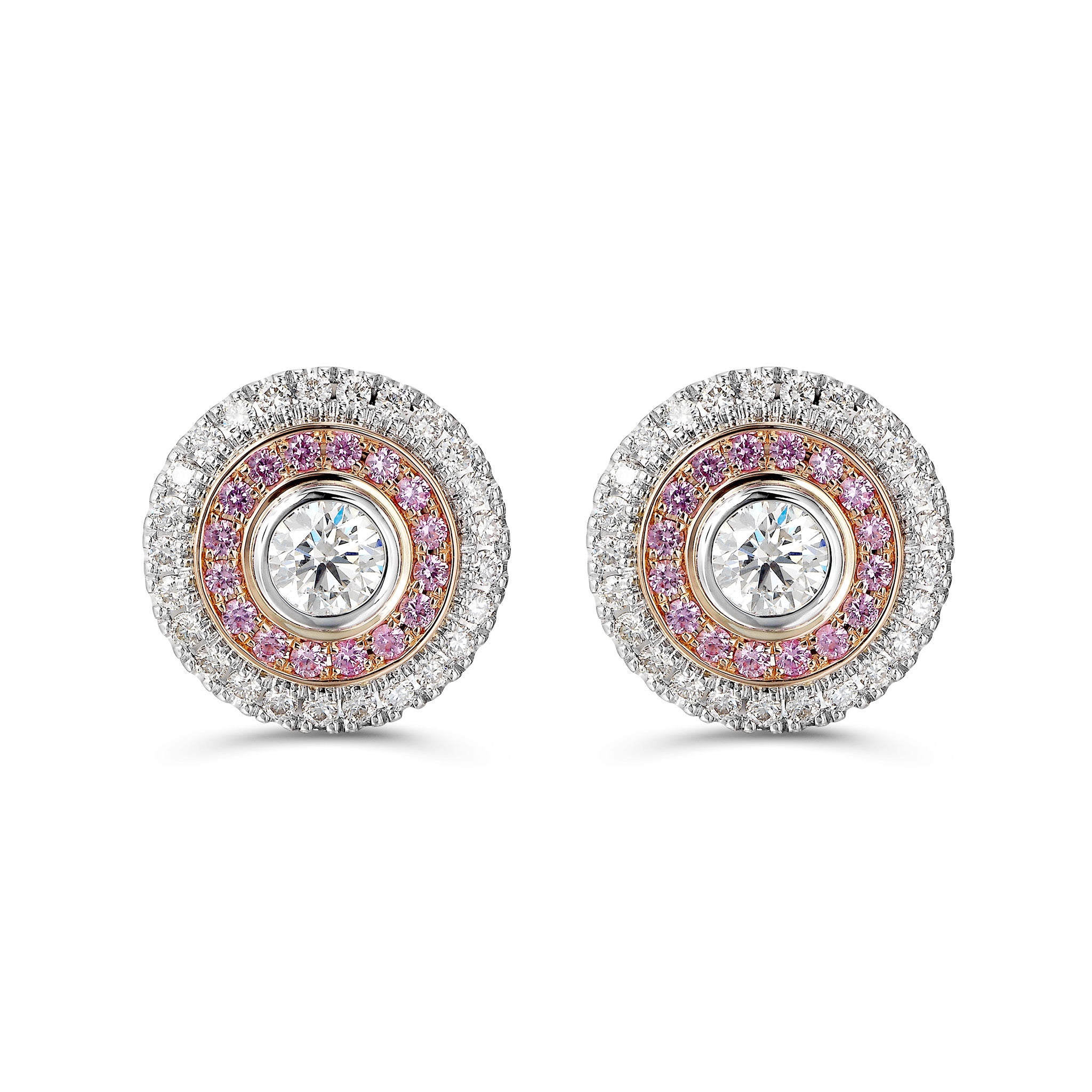 Shimansky - Diamond and Sapphire Double Microset Halo Earrings crafted in 18K White & Rose Gold