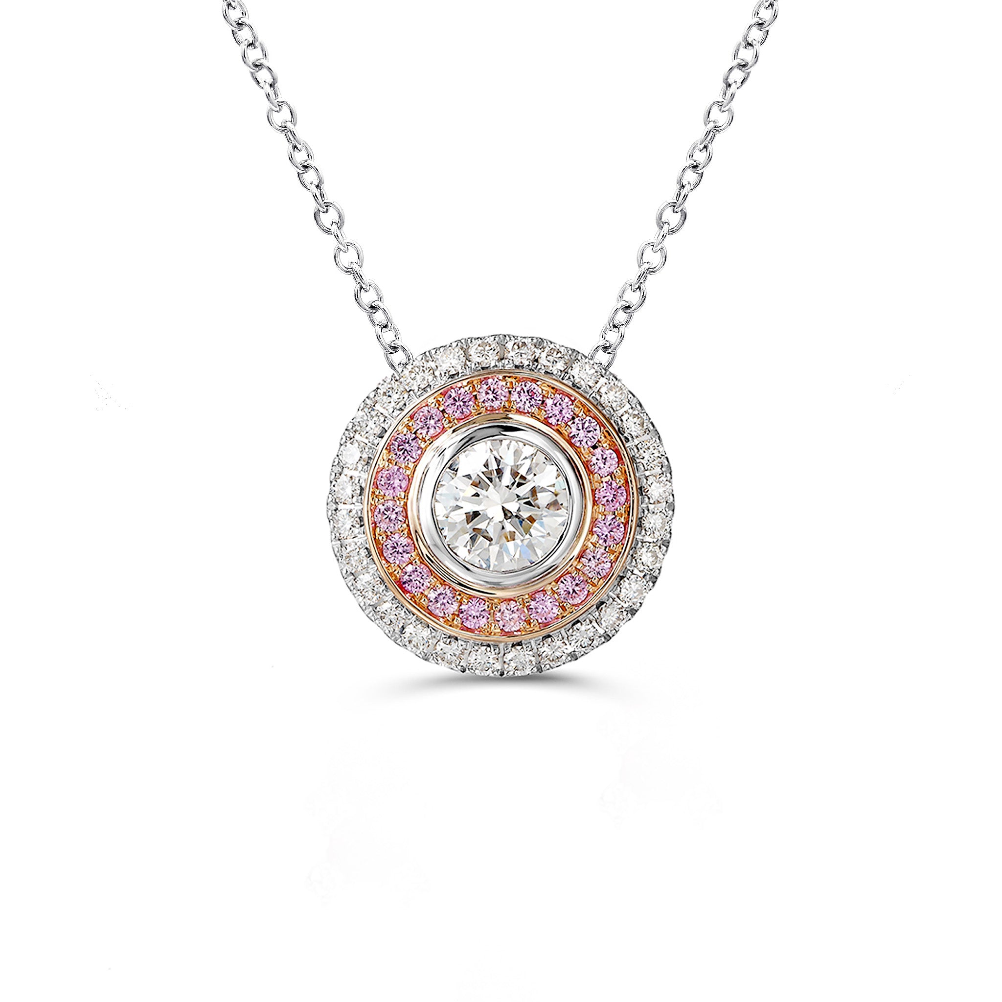 Shimansky - Diamond and Sapphire Double Microset Halo Pendant crafted in 18K White and Rose Gold