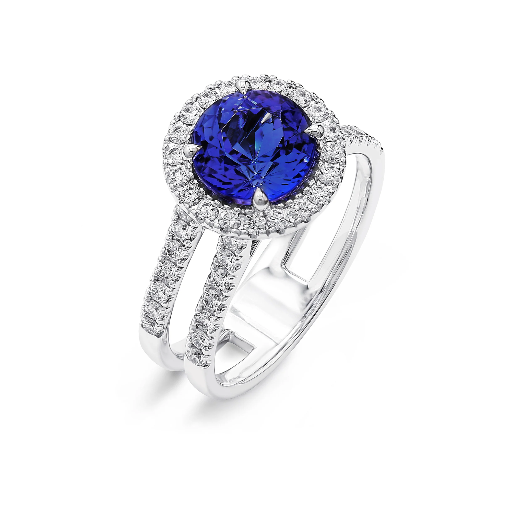 Shimansky - Tanzanite and Diamond Double Microset Halo 2.50ct ring crafted in 14K White Gold #card-first