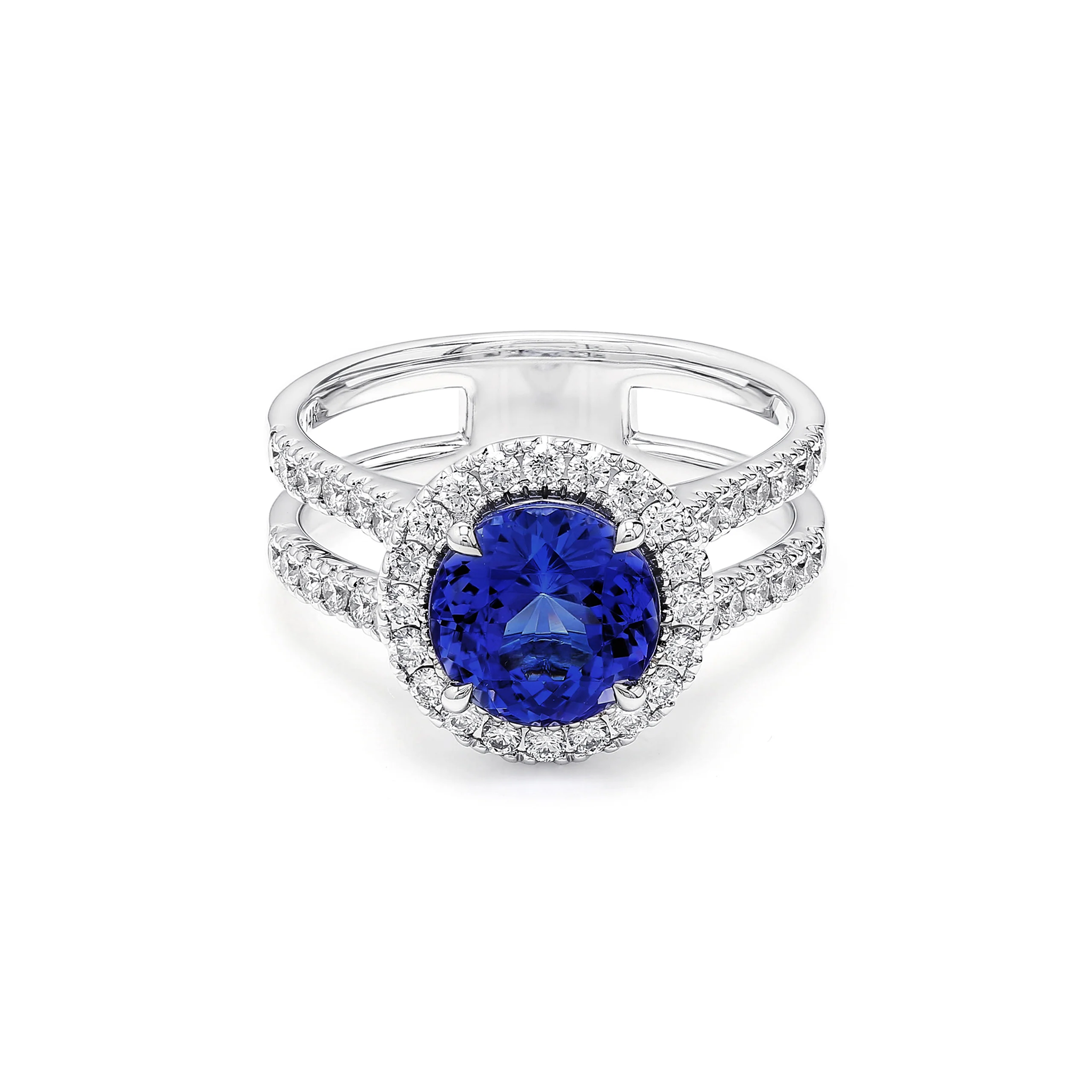 Shimansky - Tanzanite and Diamond Double Microset Halo 2.50ct ring crafted in 14K White Gold
