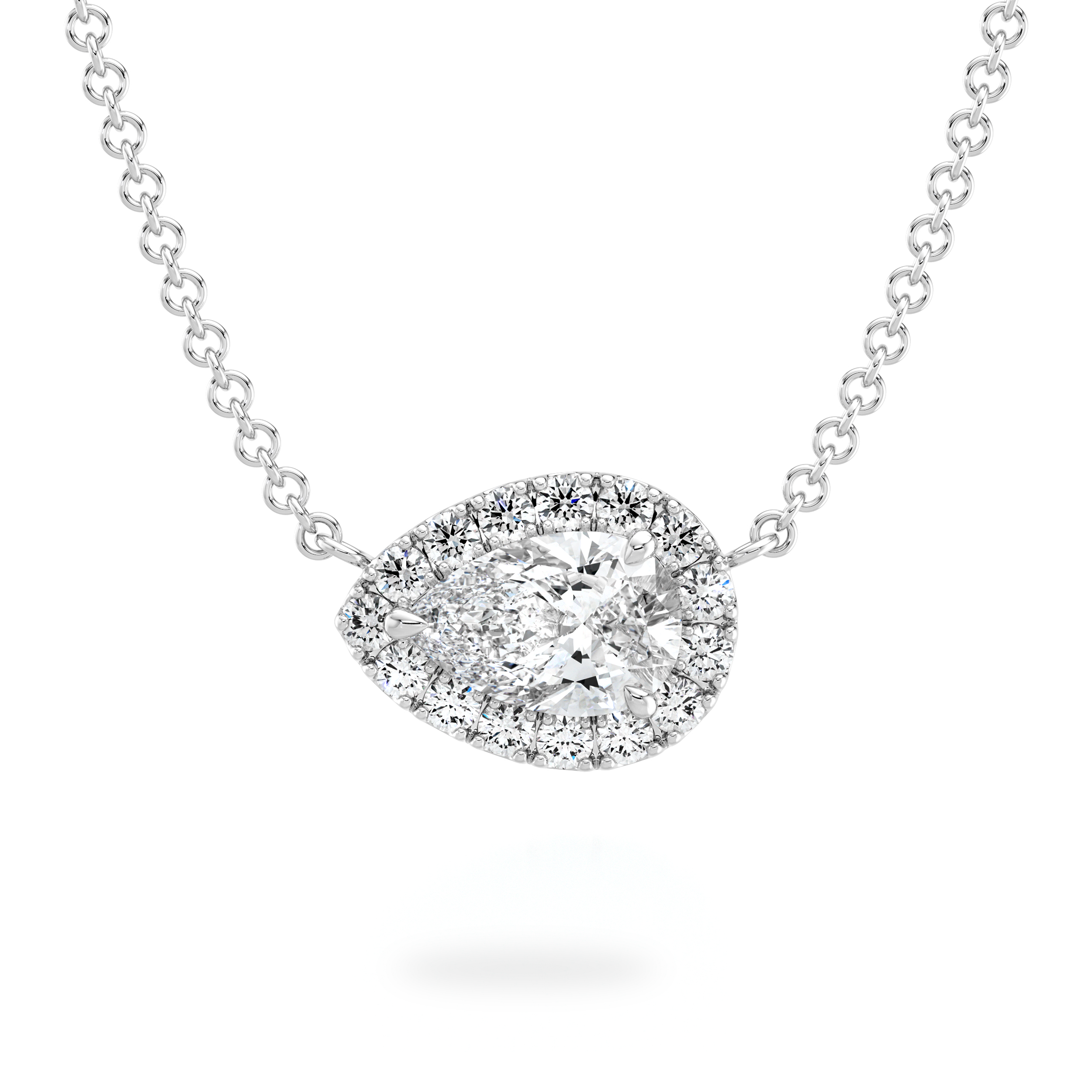 Pear Diamond Microset Halo Necklace