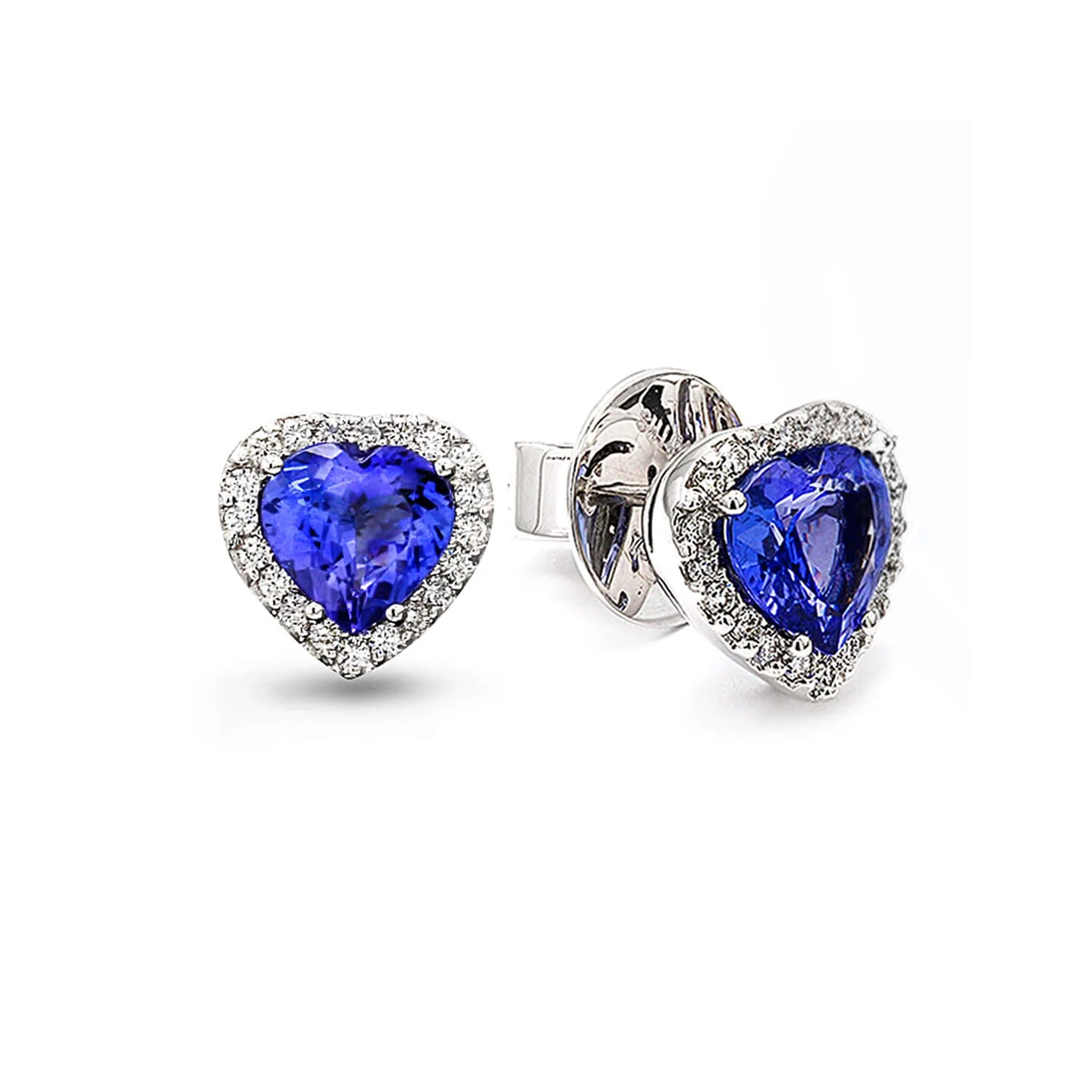 Shimansky 3.4 TCW Heart Tanzanite Halo Stud Earrings in 18K White Gold 3D View
