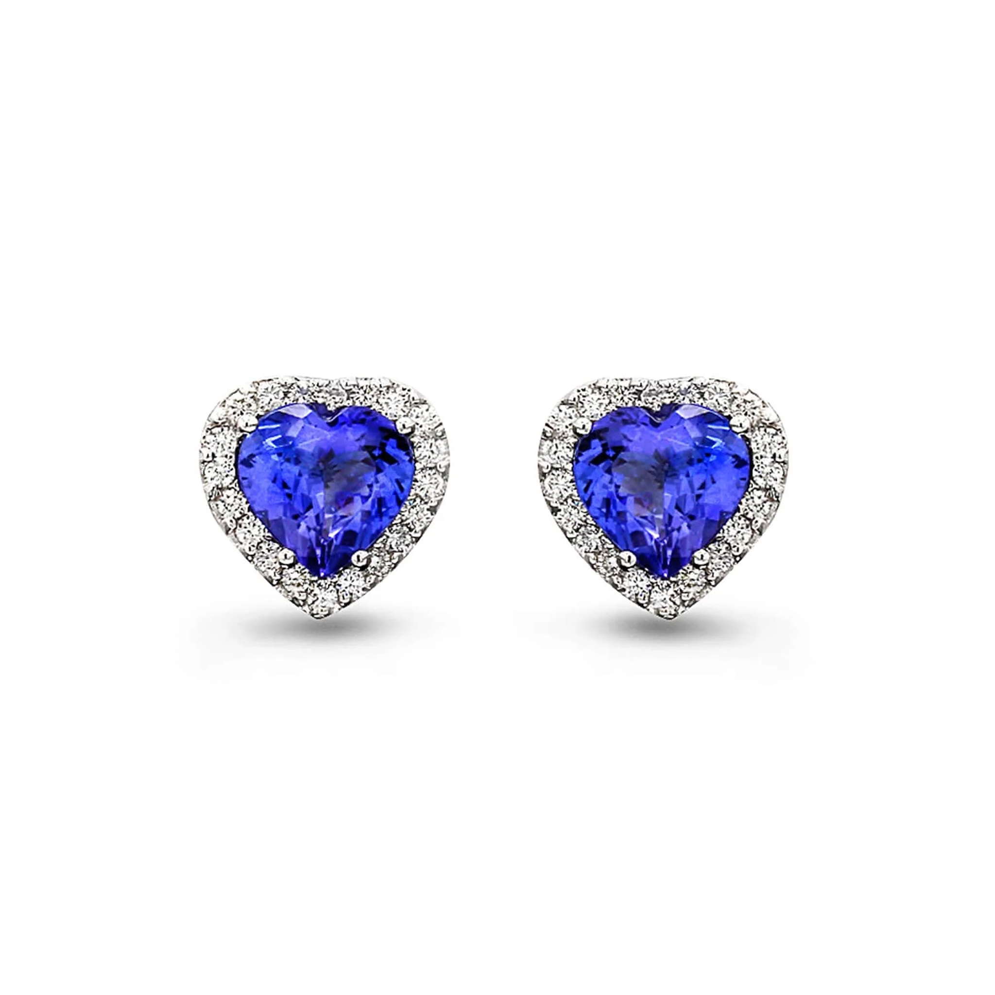 Shimansky 3.4 TCW Heart Tanzanite Halo Stud Earrings in 18K White Gold Front View