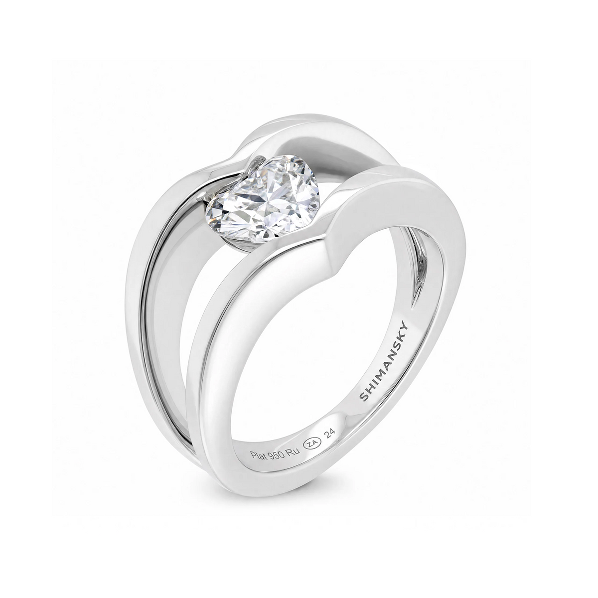 Shimansky 1ct Iconic Millennium Heart Diamond Engagement Ring in Platinum - 3D View #card-first