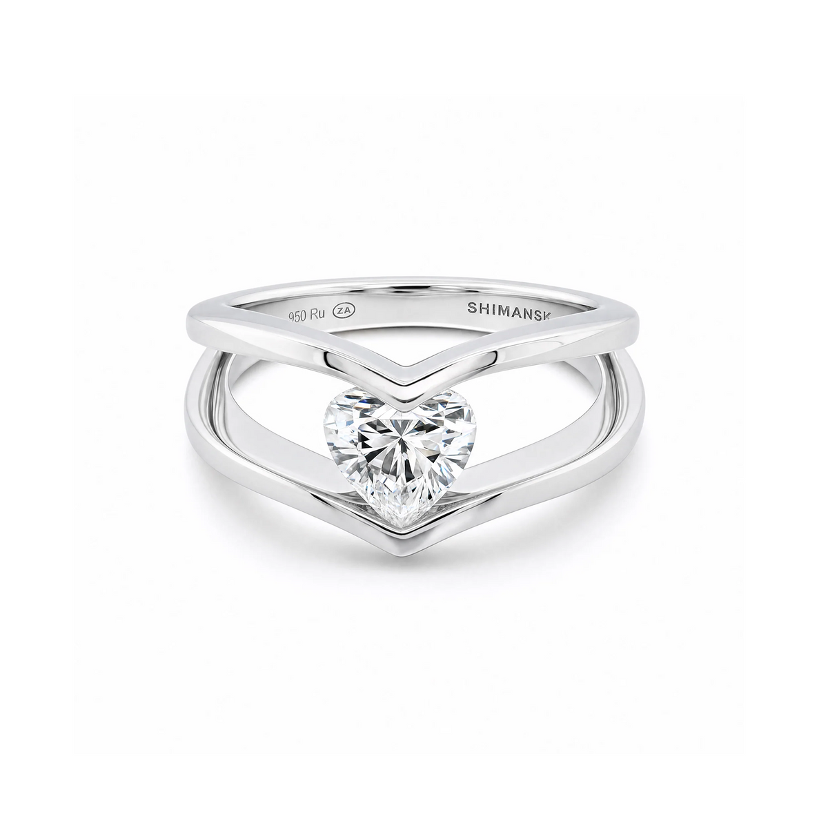 Shimansky 1ct Iconic Millennium Heart Diamond Engagement Ring in Platinum - Front View