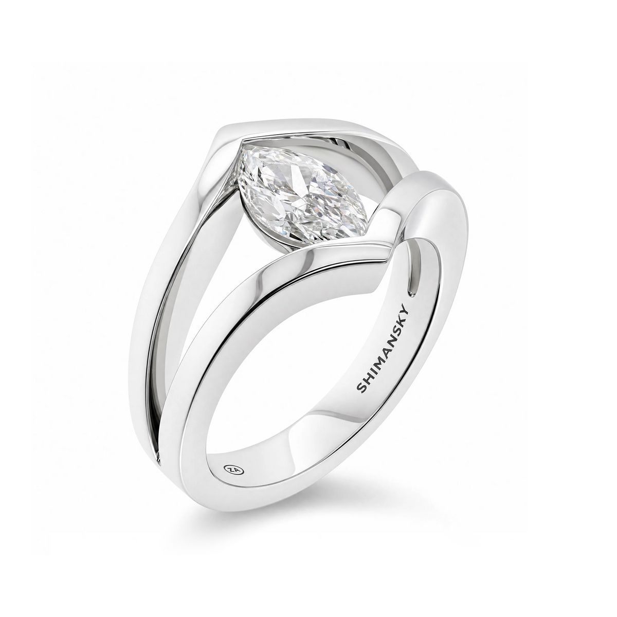 Shimansky 0.9ct Iconic Millennium Marquise Diamond Engagement Ring in Platinum - 3D View #card-first