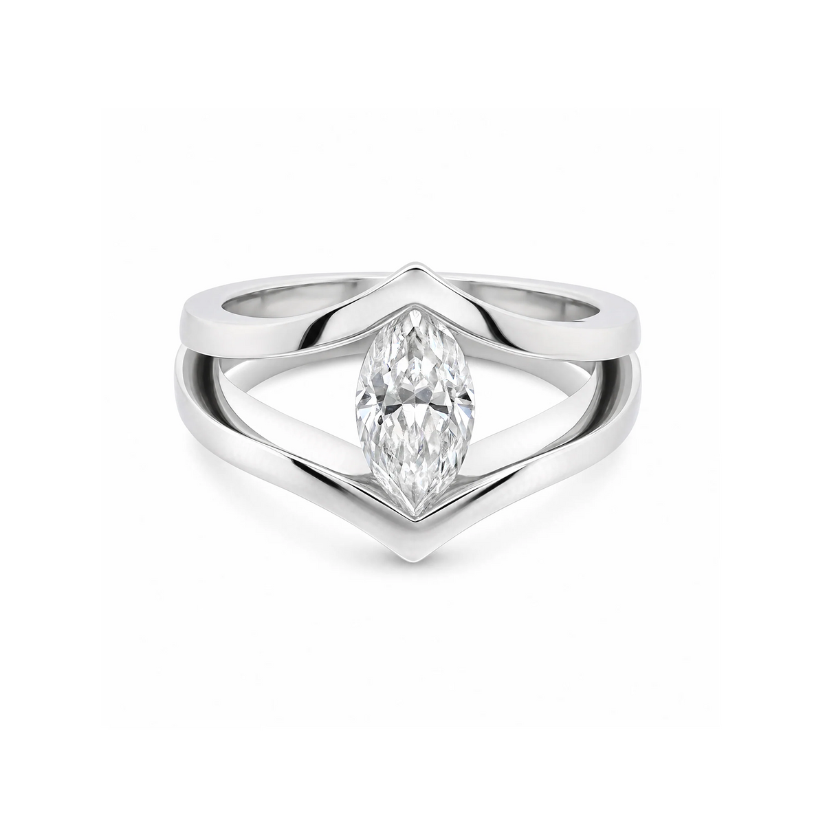 Shimansky 0.9ct Iconic Millennium Marquise Diamond Engagement Ring in Platinum - Front View