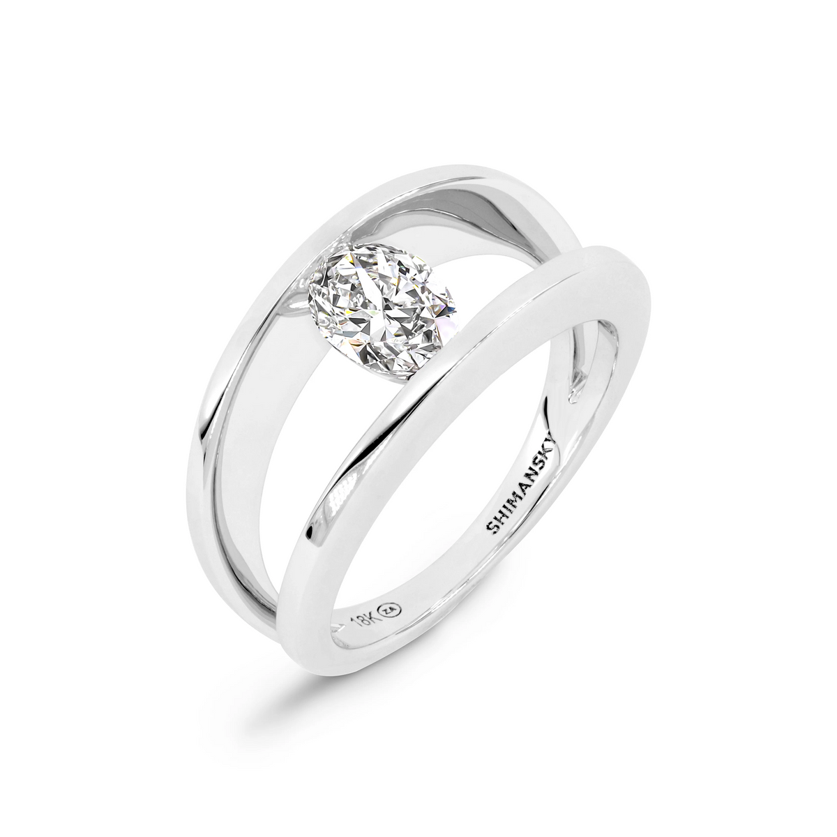 Shimansky 0.7ct Millennium Iconic Oval Diamond Ring 18K White Gold 3D View #card-first