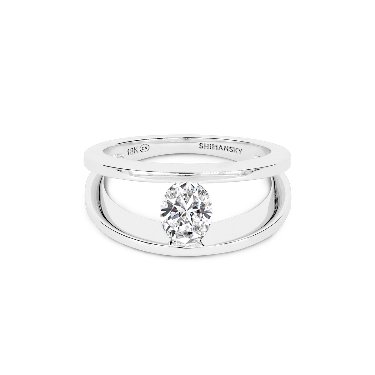 Shimansky 0.7ct Millennium Iconic Oval Diamond Ring 18K White Gold Front View